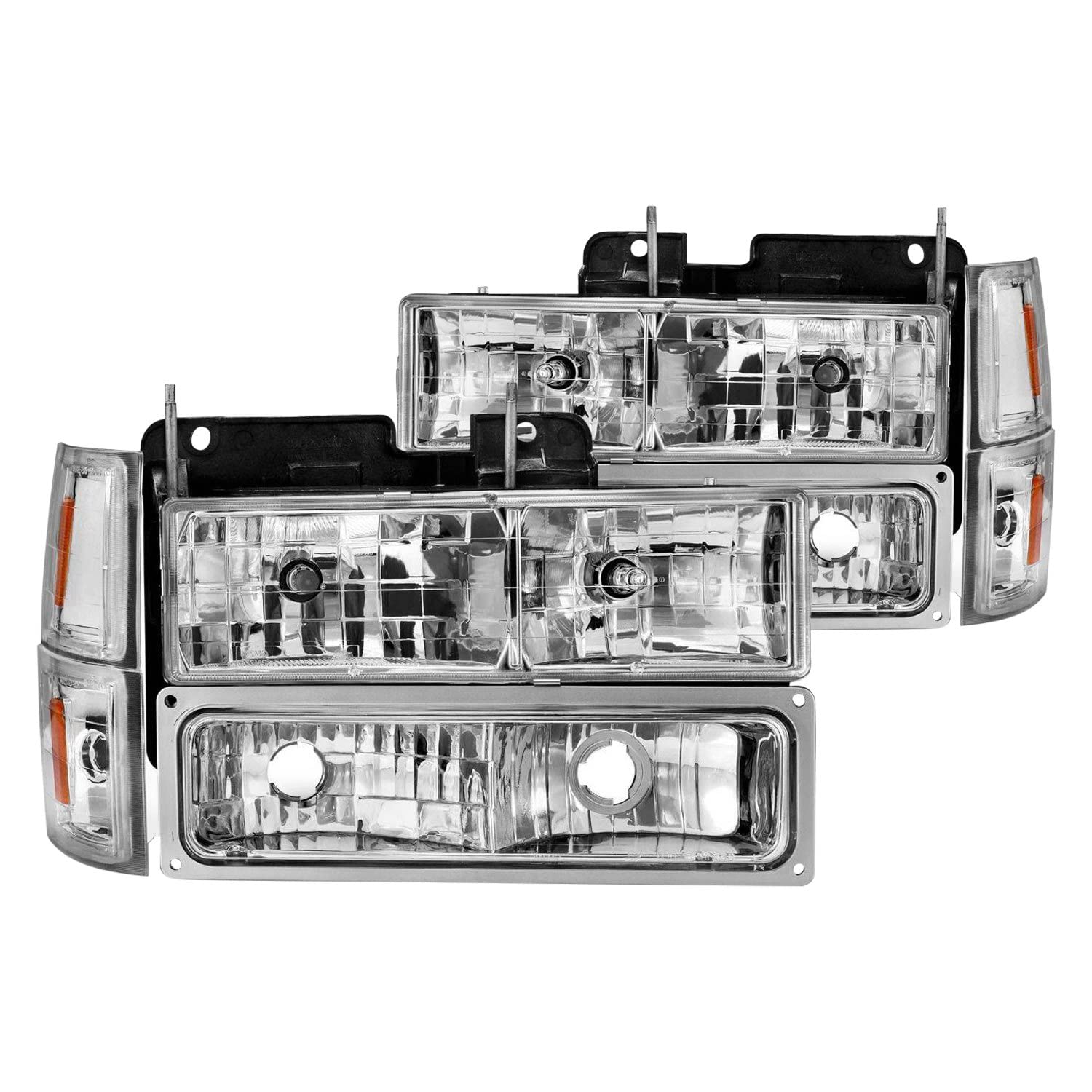 Anzo USA Crystal Clear Headlights for 88-98 Chevy C1500 - Chrome Housing with Integrated Turn Signal & Side Marker Lights (111506) - Perfect for Truck Restoration & Night Driving Safety