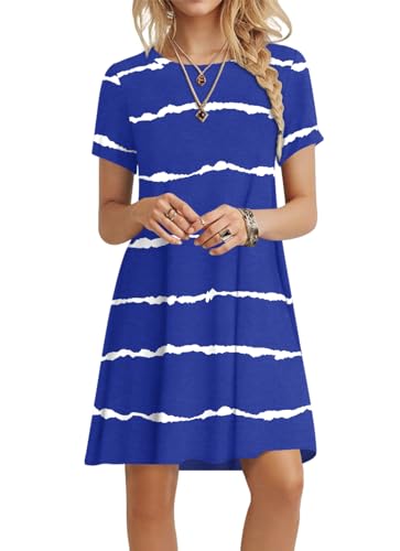 Crewneck Dress-striped Royal Blue