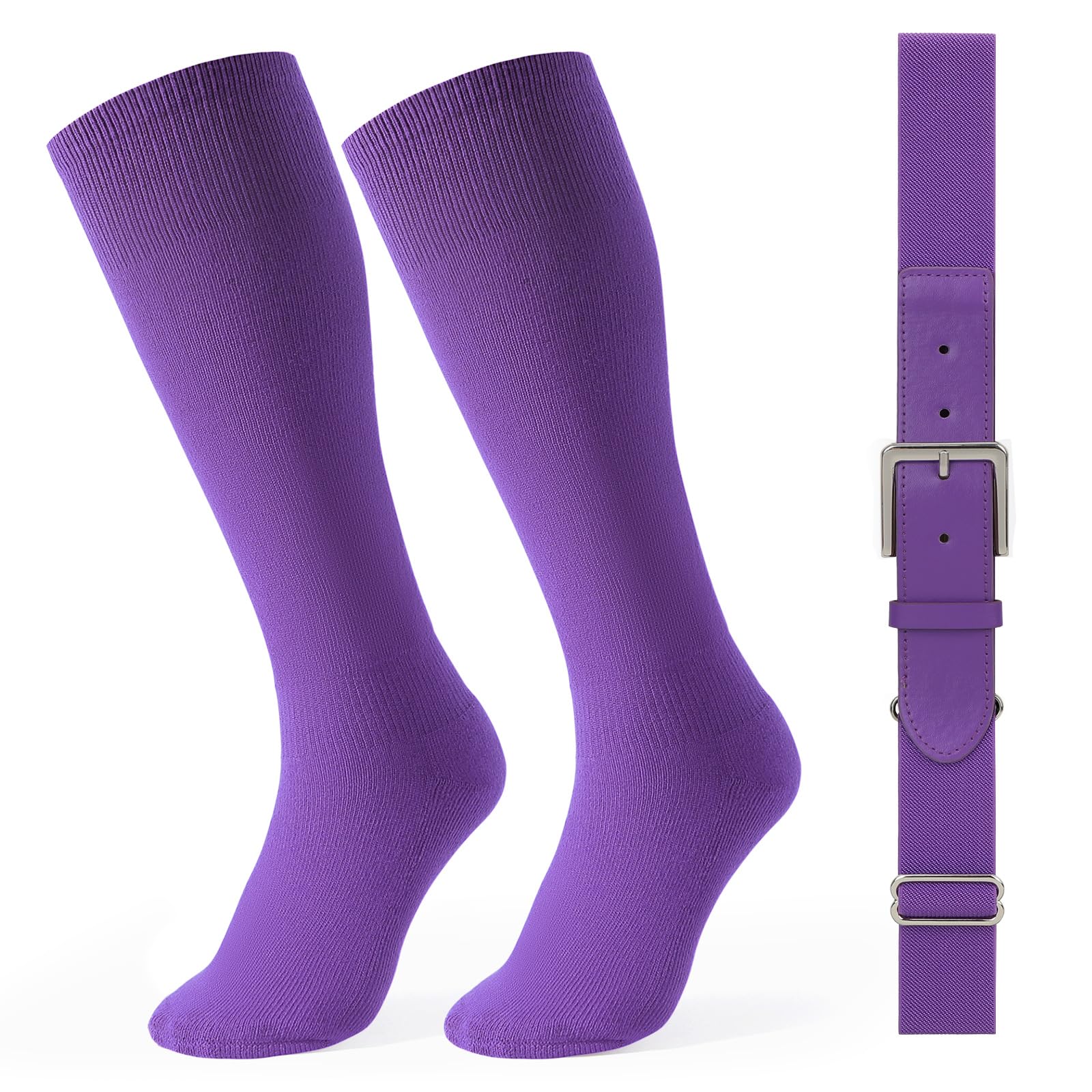 LEACOOLKEY Baseball Socks & Belt Set - Adjustable Elastic Socks with Belt for Adults & Youth - Perfect for Softball, Baseball Games & Sports Training