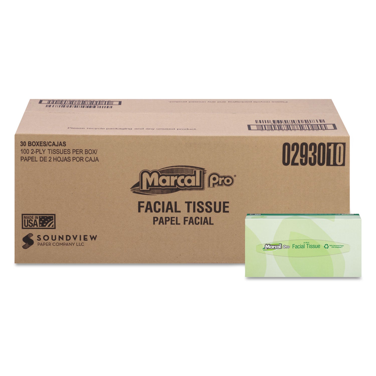 100% Recycled Septic-Safe 2-Ply White Facial Tissues - 100 Sheets/Box, 30 Boxes/Carton | Eco-Friendly & Soft for Home, Office & Travel Use