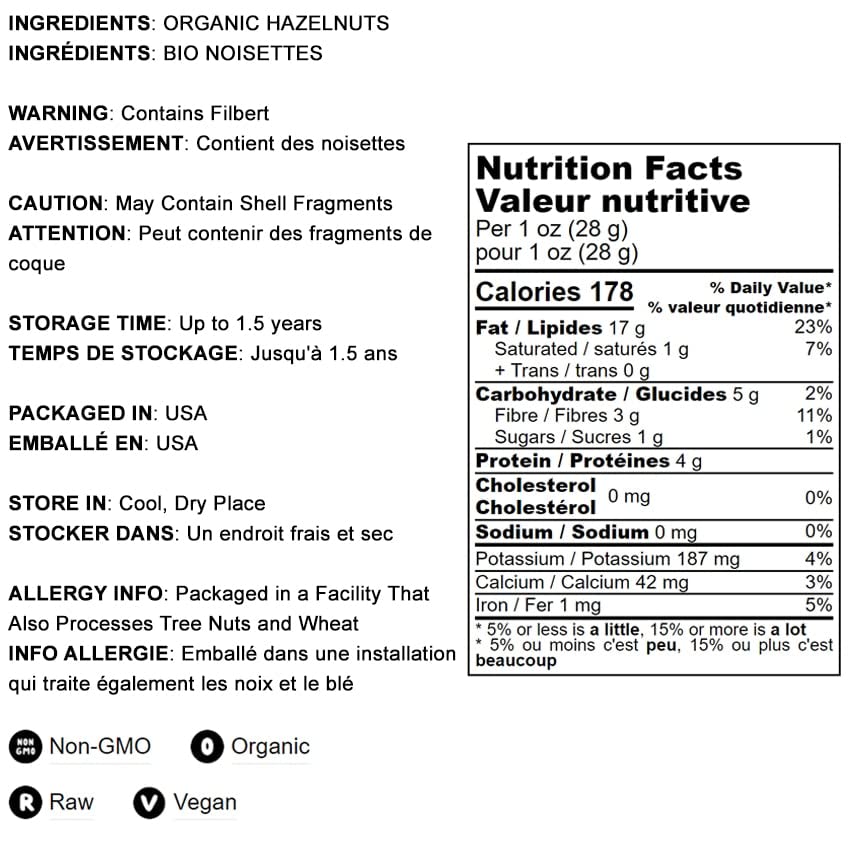 Organic Raw Blanched Hazelnuts 4lbs - Non-GMO, Skinless, Unsalted, Unroasted, Vegan Bulk Nuts | High Protein Superfood | Perfect for Baking, Desserts, Nut Butter & Healthy Snacks | Premium Quality for Home Chefs & Food Enthusiasts