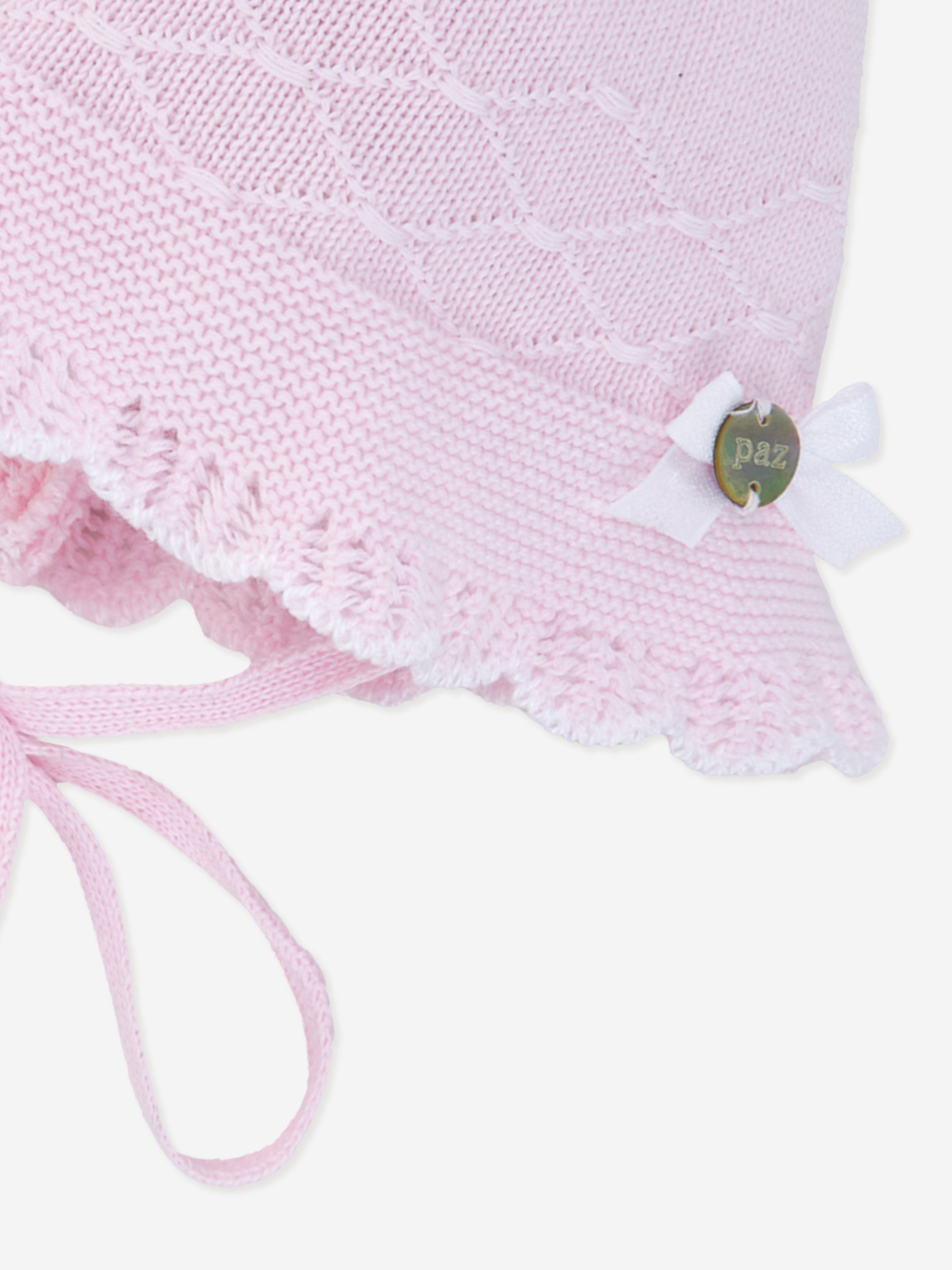 Pink Cotton Knit Bonnet for Baby Girls - Soft & Comfortable Newborn Headwear for Photos, Outings & Special Occasions