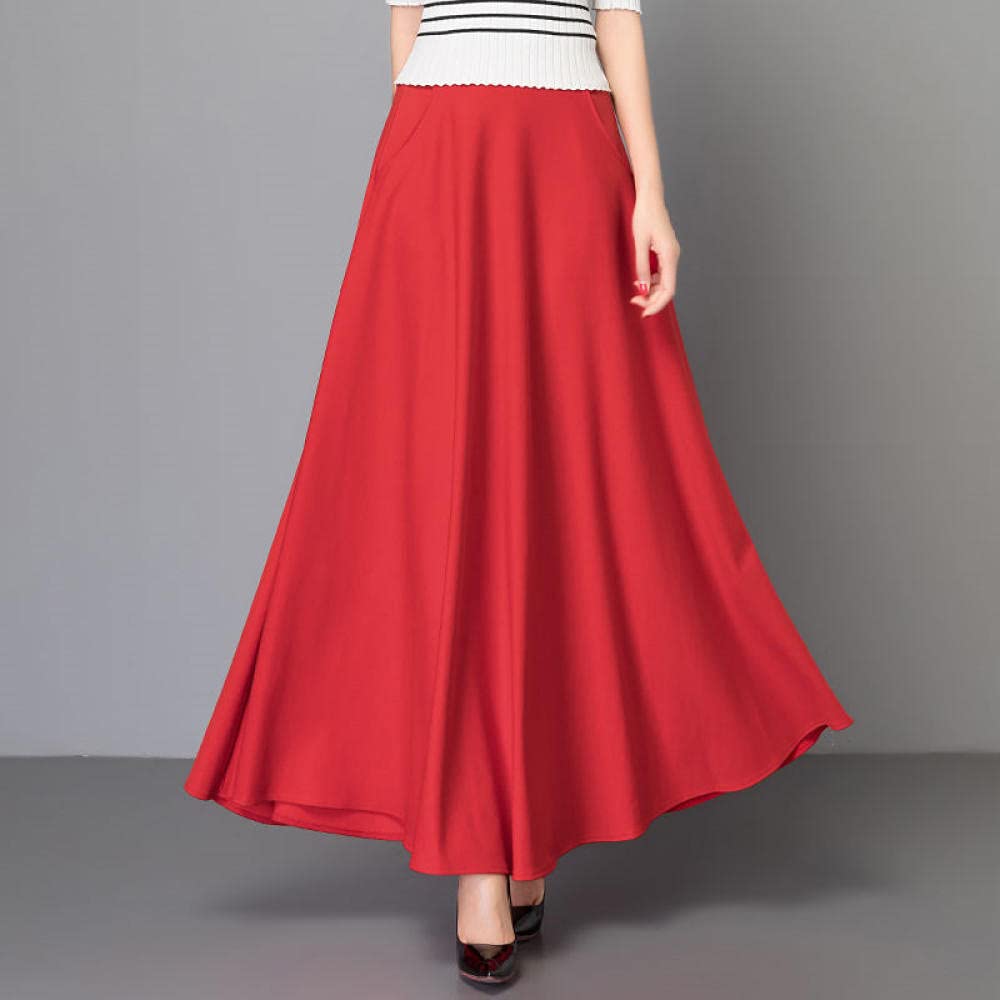 Women's High Waist Long Pleated Skirt - Elegant Wine Red Maxi Skirt for Casual, Office & Party Wear | Flowy A-Line Skirt for Women