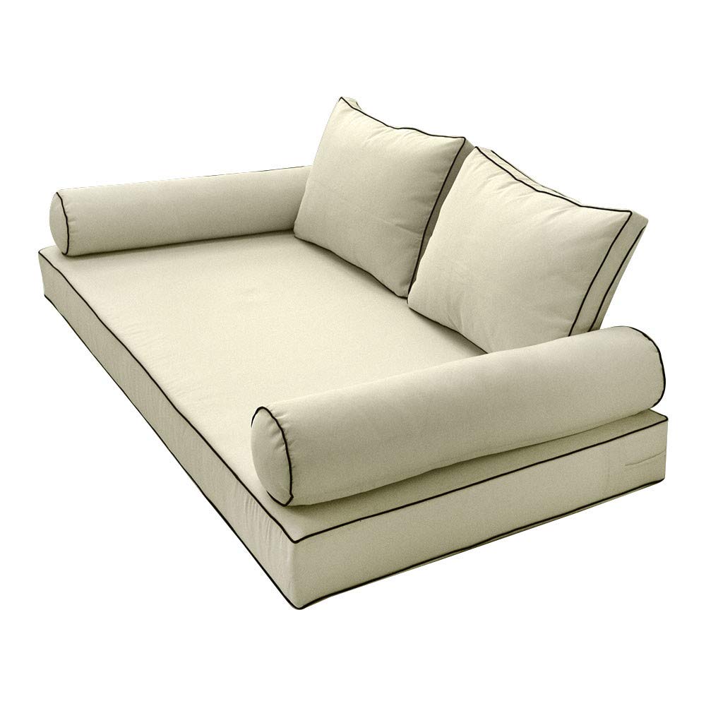 Prolinemax Style1 Full Size 5-Piece Outdoor Daybed Cushion Set with Contrast Piping - Includes Mattress, Bolster & Pillows | Perfect for Patio, Poolside & Garden Lounging AD005