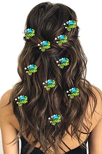 Artificial Round Small Flower Hair Pins for Women & Girls - Sky Blue Bridal Wedding Hair Accessories | Perfect for Weddings, Parties & Special Occasions