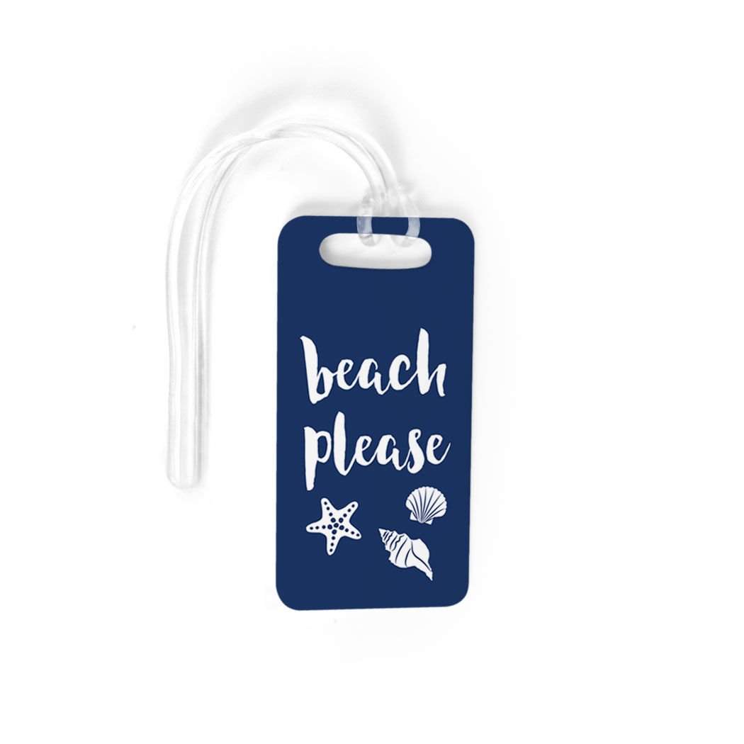 Custom Beach Please Luggage Tag - Personalized Travel Bag Tag with Info on Back - Small Navy for Suitcases, Backpacks & Beach Vacations