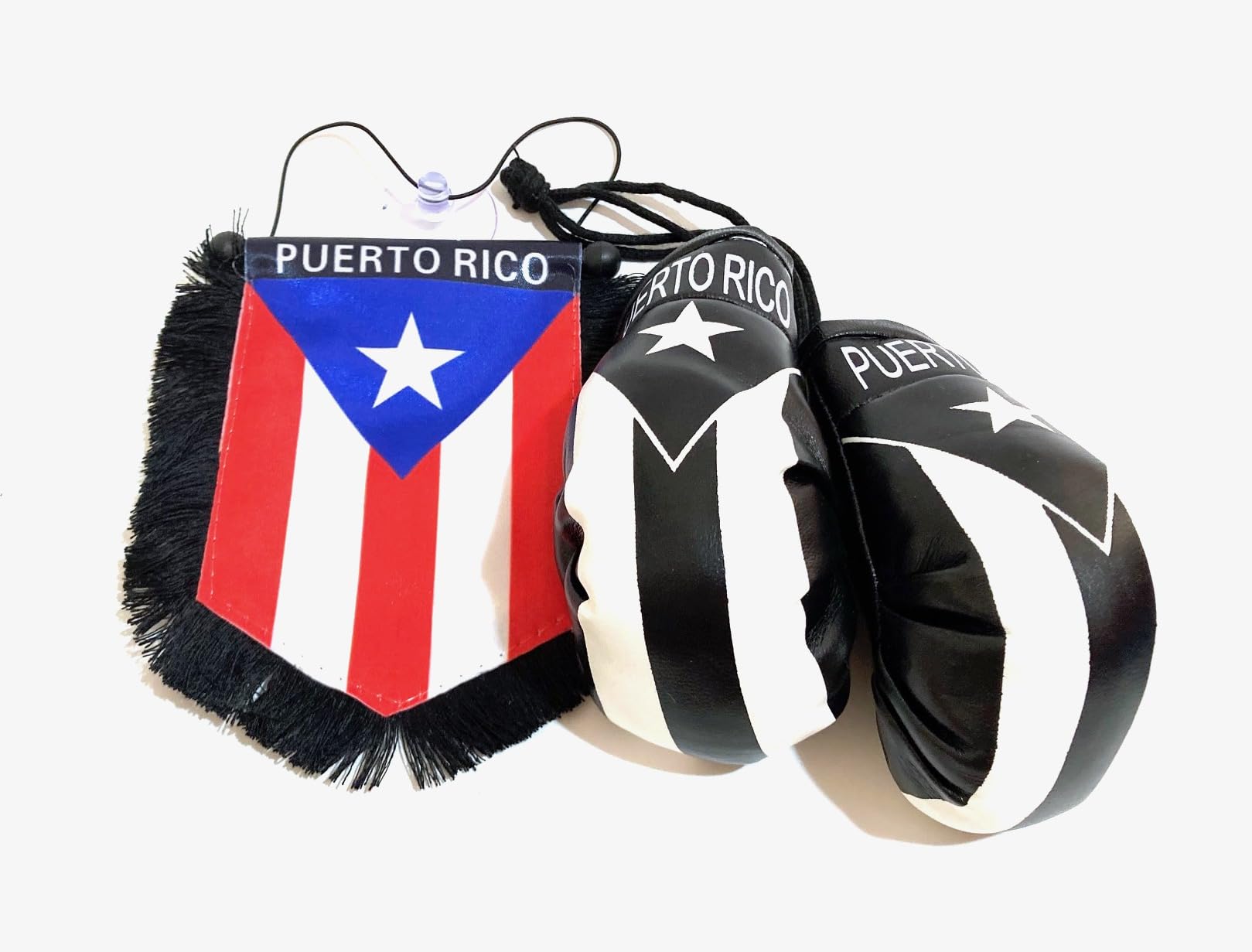 Puerto Rico Car Flags - 2 Pack Mini Puerto Rican Flags for Car Windows - Boxing Gloves Design Rearview Mirror Accessories - Perfect for Sports Events, Parades, and Showcasing Puerto Rican Pride