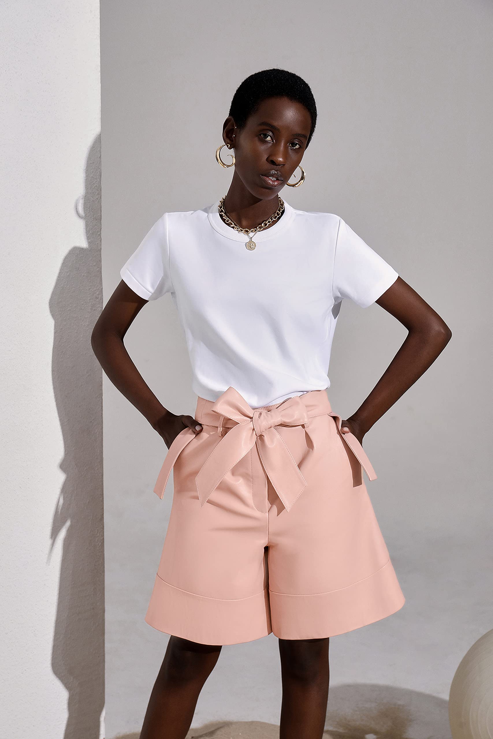 Women's High Waisted Leather Shorts - Wide Leg Paperbag Shorts with Adjustable Belt | Casual Summer Outfits & Night Out Fashion