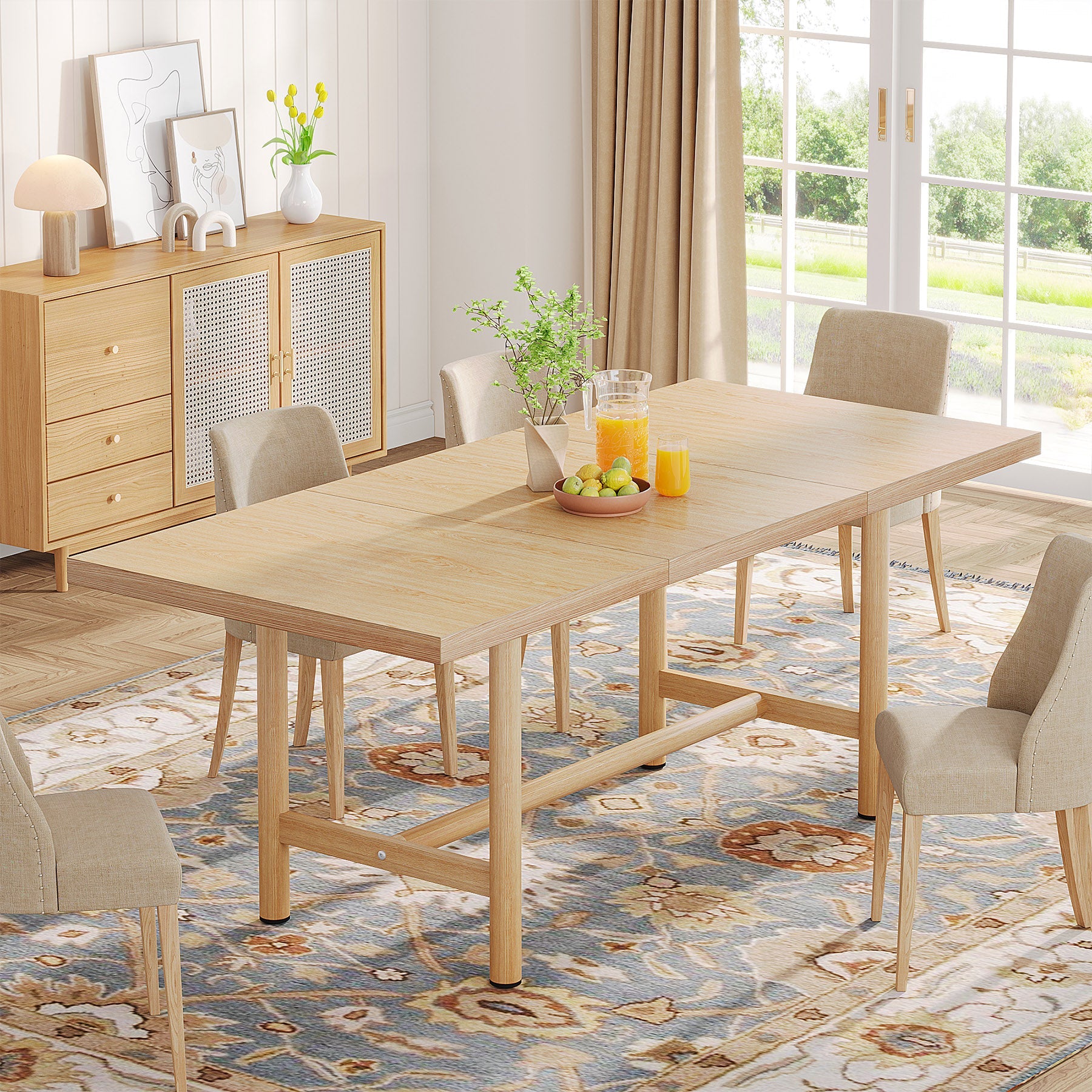 Solid Wood Farmhouse Dining Table - 63 Inch Rustic Kitchen Table for 6 People | Perfect for Family Dinners, Entertaining Guests & Cozy Kitchen Gatherings