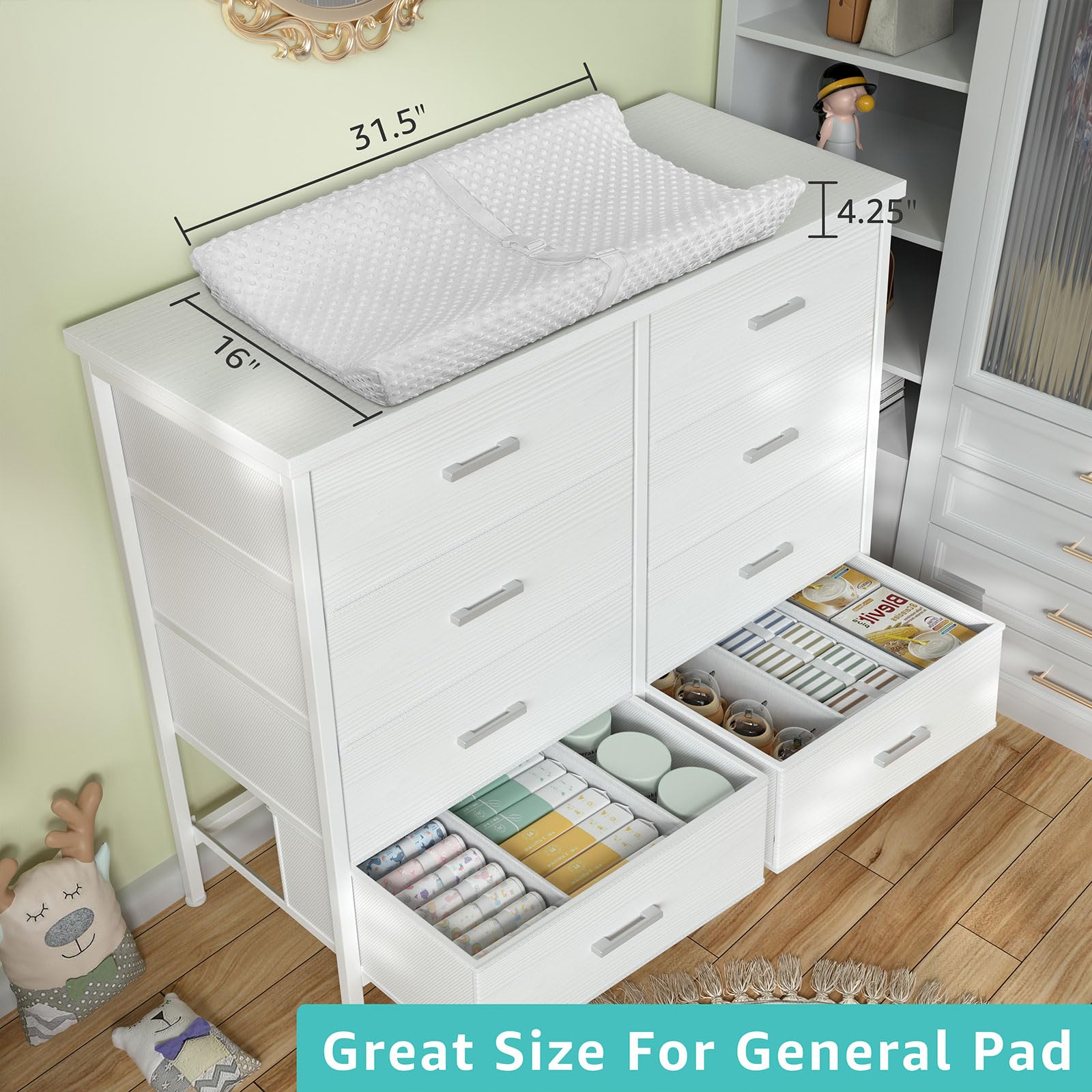 Modern White 8-Drawer Dresser for Bedroom - Wide Dresser TV Stand for 50