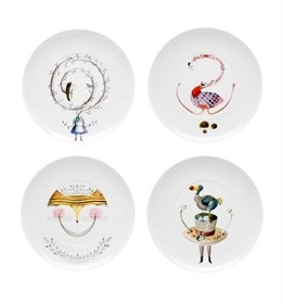 Vista Alegre Alice in Wonderland Tea Set - 4 Piece Dessert Plates by Teresa Lima | Elegant Porcelain Plates for Afternoon Tea, Dessert Serving & Home Decor