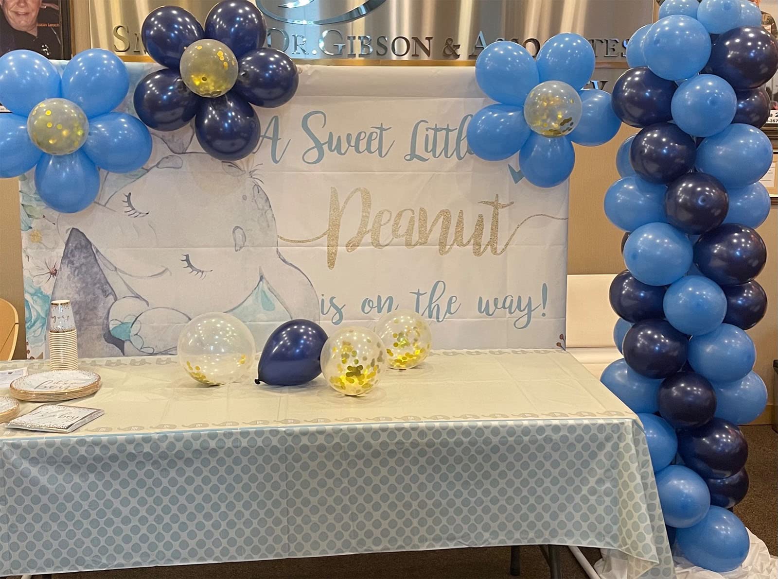 Avezano Blue Floral Jungle Elephant Baby Shower Backdrop - 10x8ft Vinyl Blue & Gold Elephant Theme Party Decor for Boys | Perfect for Baby Showers, Gender Reveals & Nursery Photo Shoots