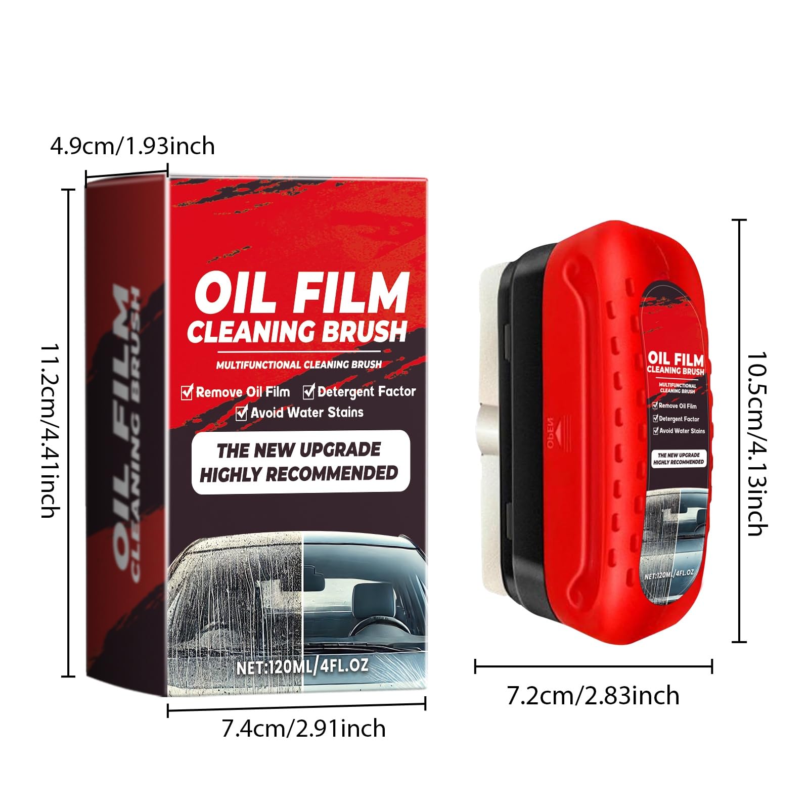 Premium Car Windshield Oil Film Cleaning Brush with Detergent (4 fl oz) - Removes Water Stains & Prevents Buildup - Ideal for Auto Detailing, Windshield Maintenance & Road Trip Prep