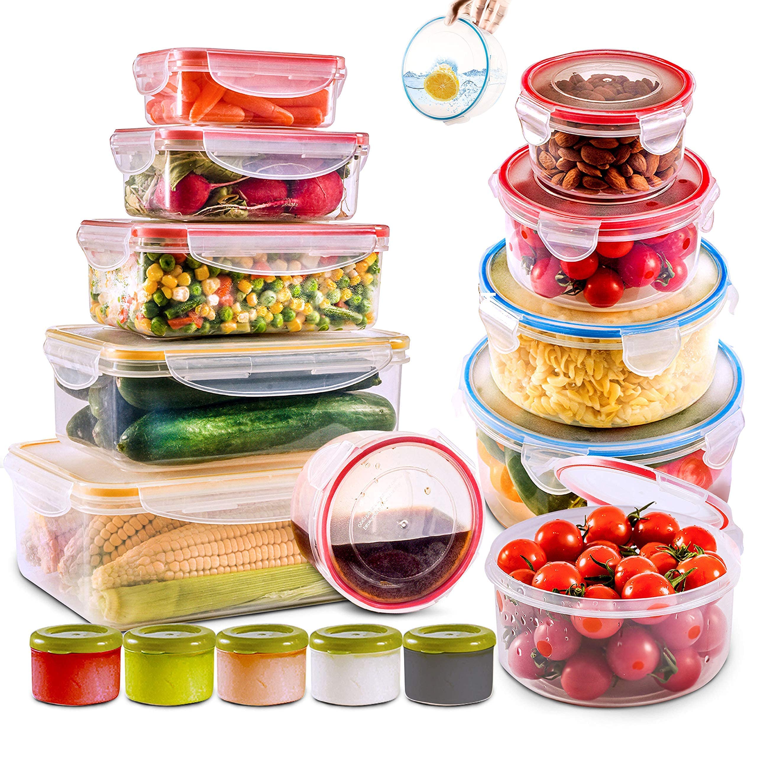 28-Piece Airtight Food Storage Containers Set - BPA Free, Microwave & Freezer Safe Plastic Meal Prep Containers for Lunch, Snacks, Sandwiches, Sauces & Bento Box - Leakproof Kitchen Storage Solution for Home, Office & Picnics
