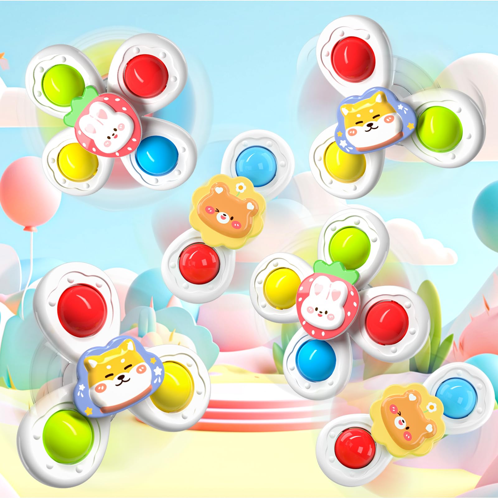 6PCS Suction Cup Spinner Toys for Toddlers 1-3 Years Old - Sensory Baby Bath Toys, Airplane & Car Travel Table Toys for Boys & Girls 1-2 Years - Fun Developmental Toys for 6-18 Months Babies (Perfect for Bath Time, Travel & Sensory Play)