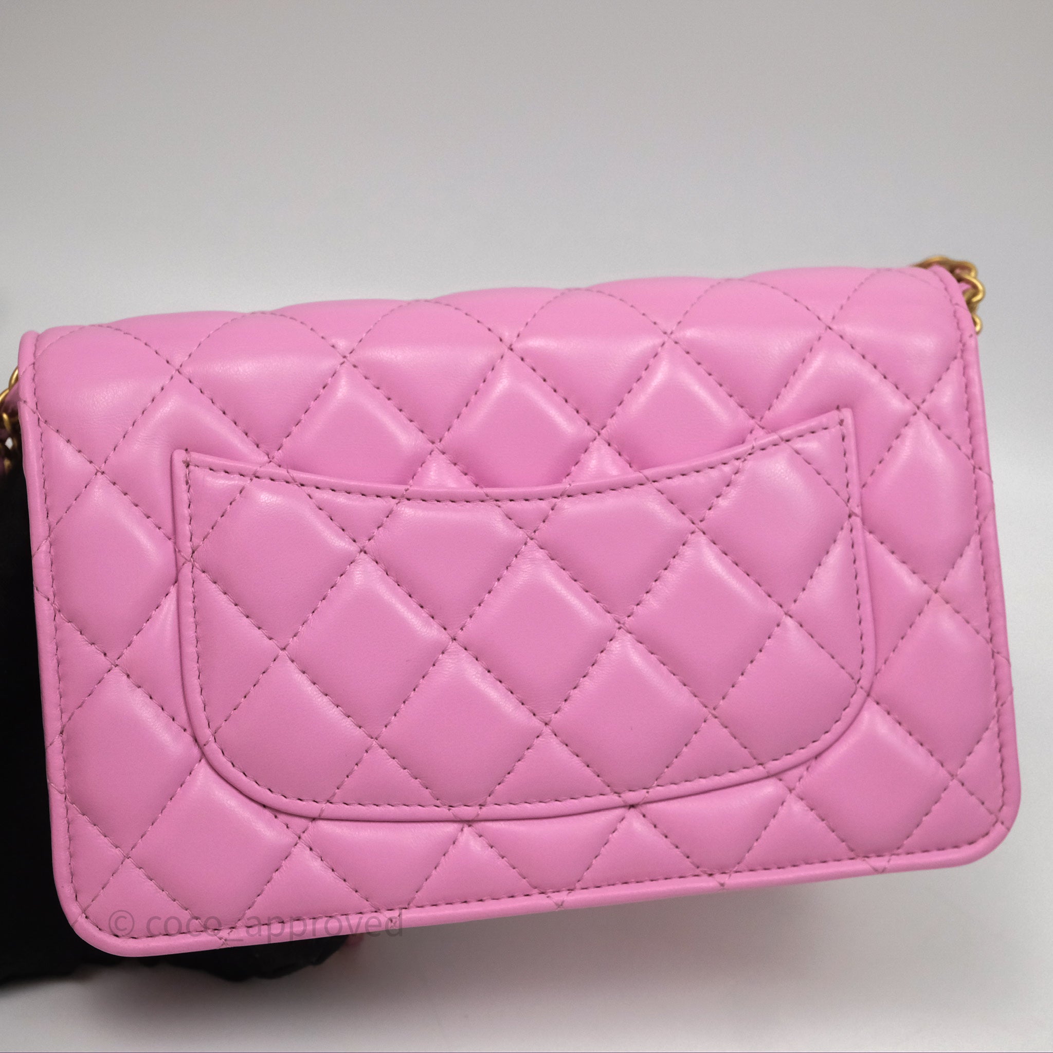 Chanel CC Chain Wallet On Chain WOC in Pink Lambskin with Aged Gold Hardware - Luxury Crossbody Bag for Women, Perfect for Evening Out & Special Occasions