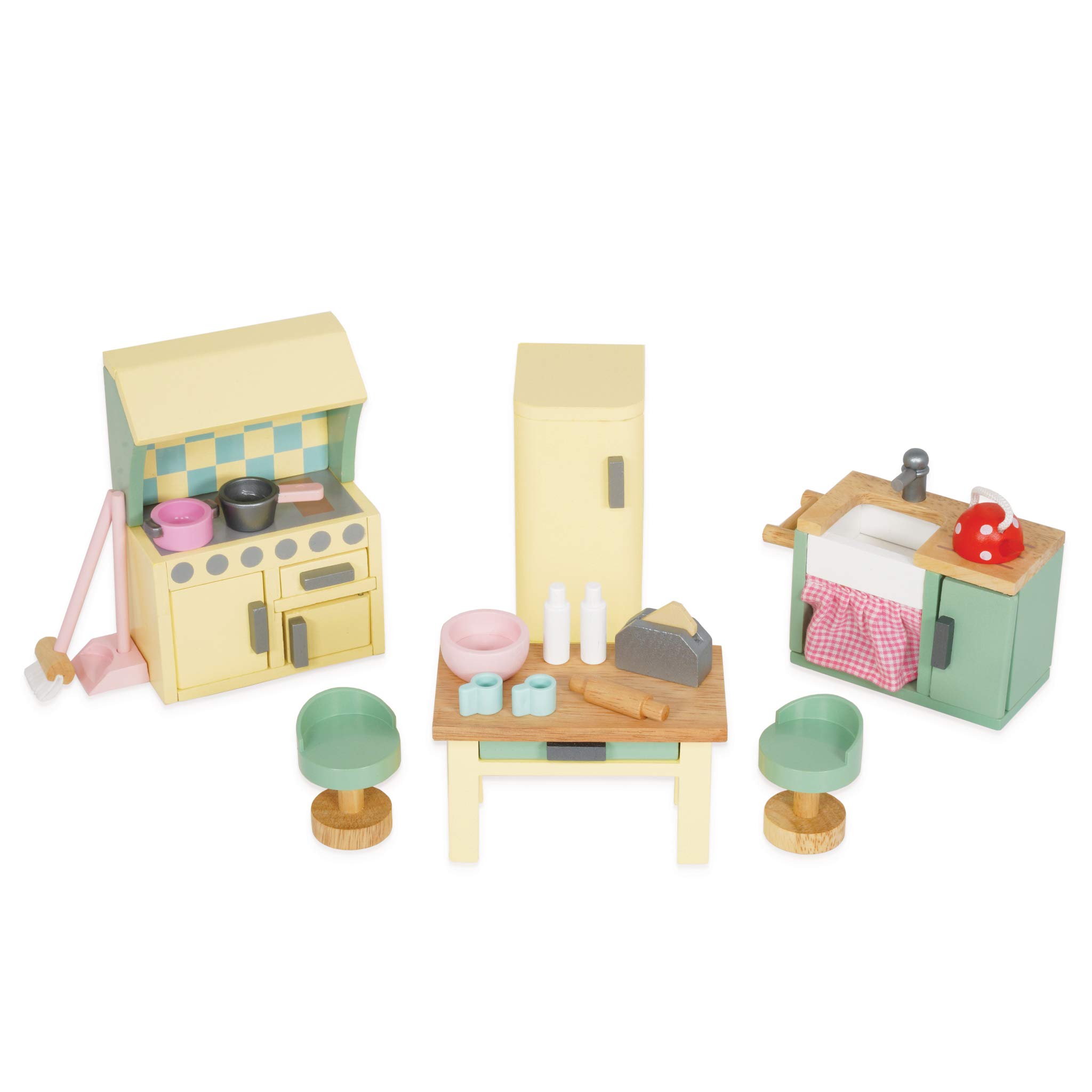 Le Toy Van Daisylane Kitchen Dollhouse Furniture Set - Miniature Wooden Play Kitchen Accessories for Girls & Boys (ME059) - Perfect for Pretend Play, Dollhouse Decor & Kids Room Display