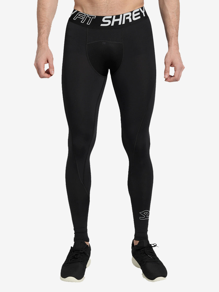 Shrey Intense Compression Long Tights for Women & Men - High Performance Workout Leggings - Moisture Wicking & Breathable Black Tights for Running, Yoga, Gym & Training