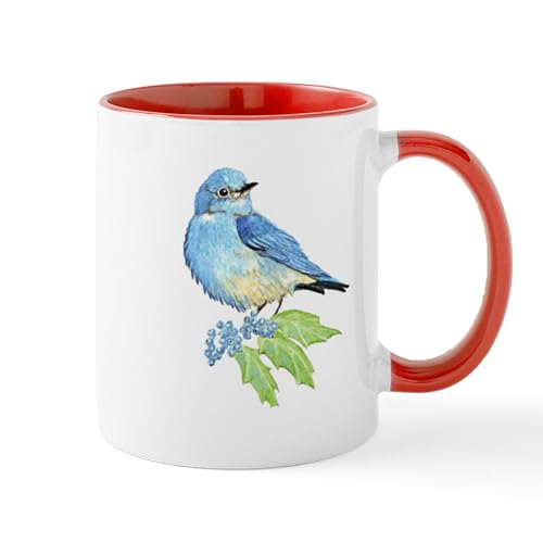 White/Red Inside - Watercolor Mountain Bluebird Bird Nature Art Mugs