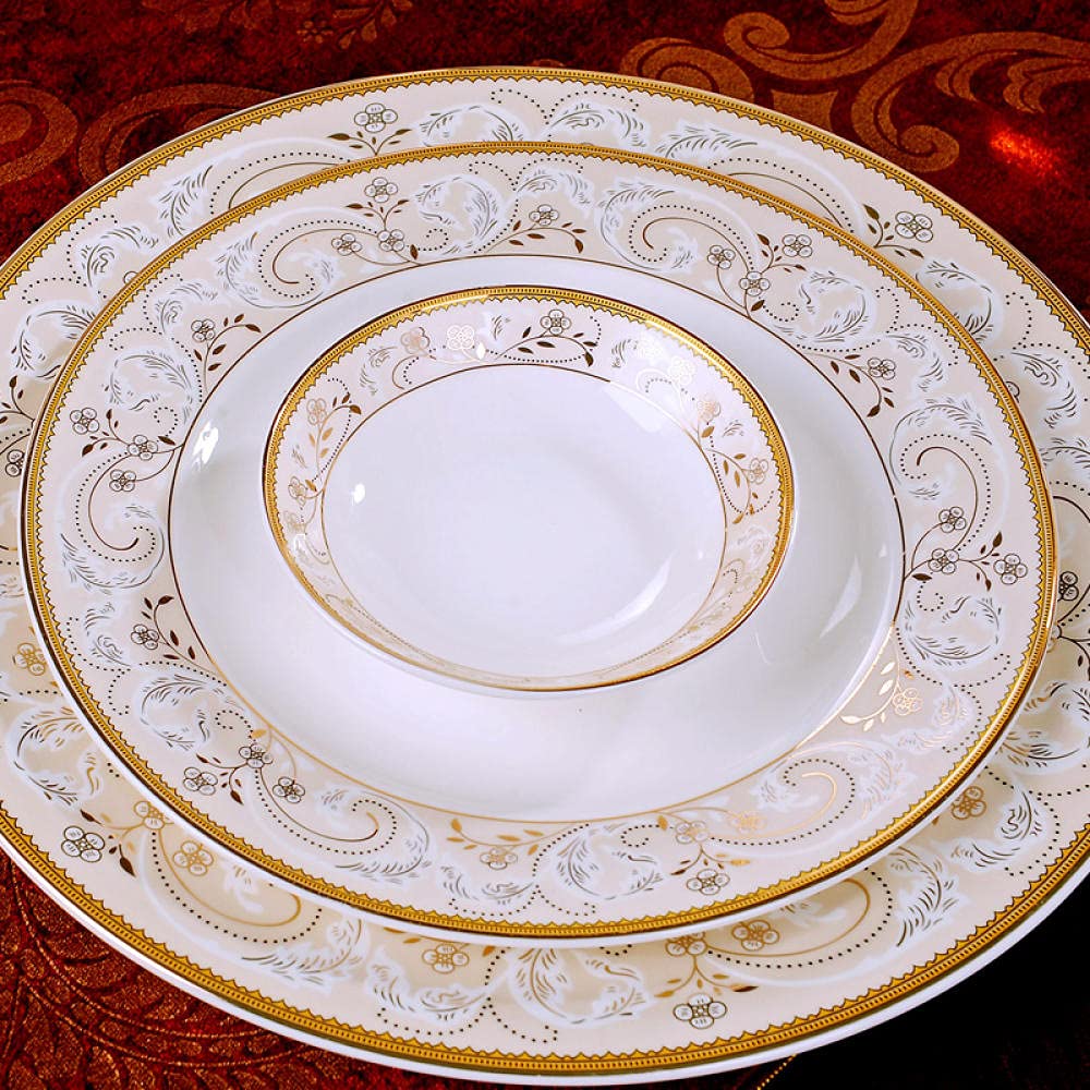 60-Piece Jingdezhen Ceramic Dinnerware Set - Chinese Porcelain Soup Bowls, Salad Plates & Noodle Dishes for Asian Dining, Home Kitchen & Restaurant Tableware