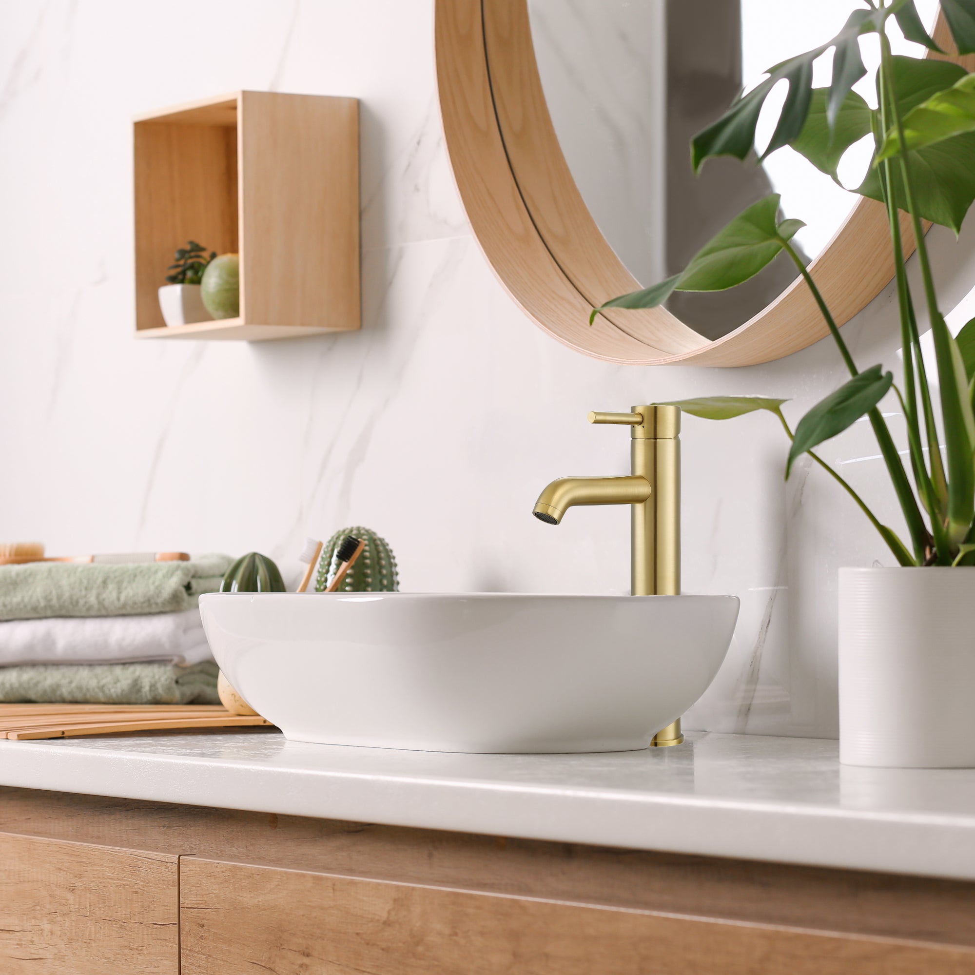 Ancona Argenta Single Hole Single Handle Vessel Bathroom Faucet in Brushed Champagne Gold - Modern Bathroom Sink Faucet for Vanity, Powder Room & Guest Bathroom