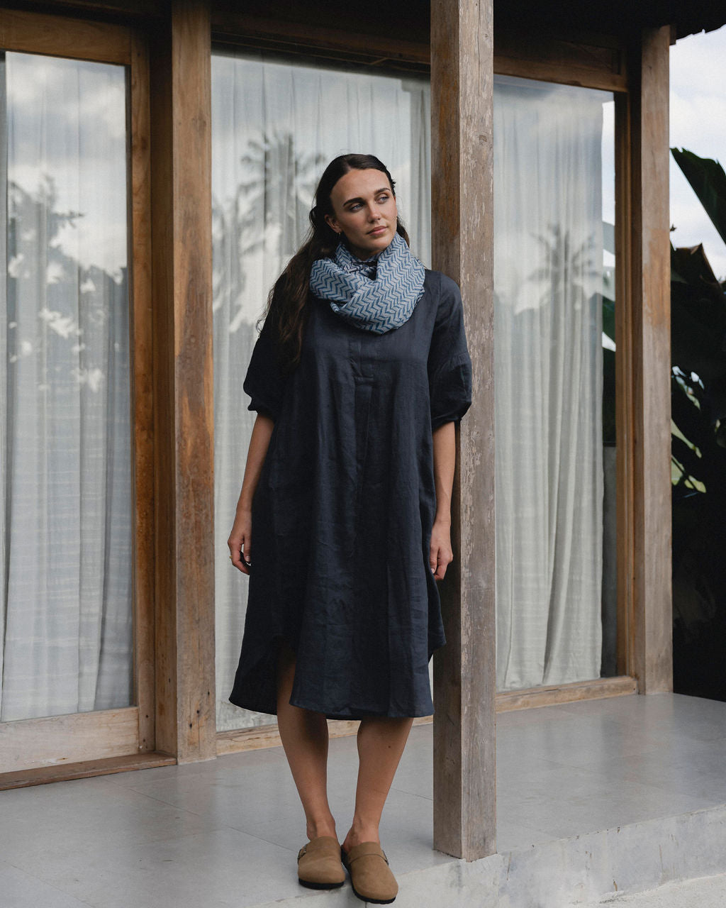 Claudette Women's Linen Dress in Charcoal - Breathable Summer Casual Dress for Beach, Vacation & Everyday Wear