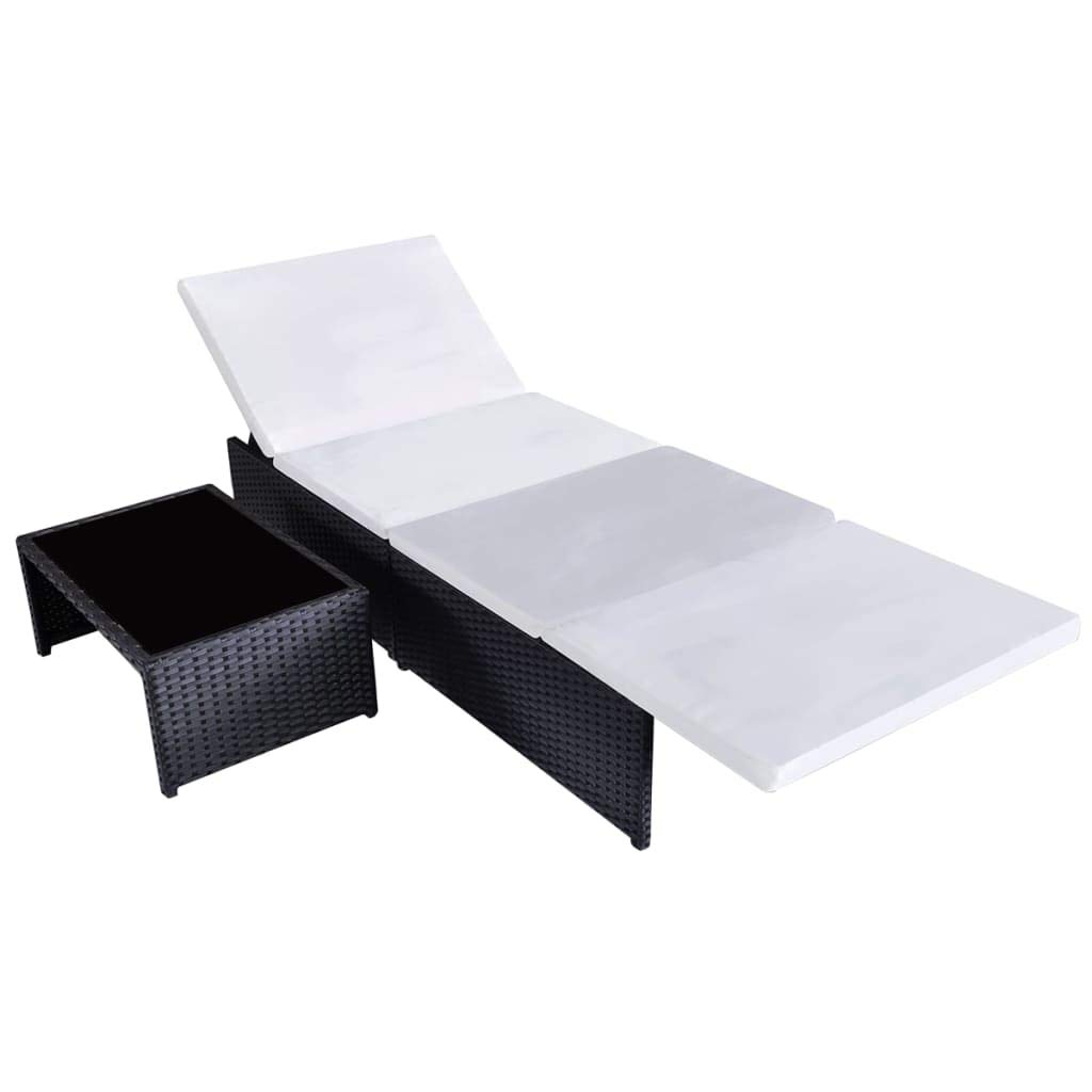 Outdoor Chaise Lounge Set of 2 - Black Poly Rattan Sun Loungers with Side Table for Poolside, Beach, Garden, Balcony, Patio & Backyard Relaxation | Weather-Resistant & Comfortable Design