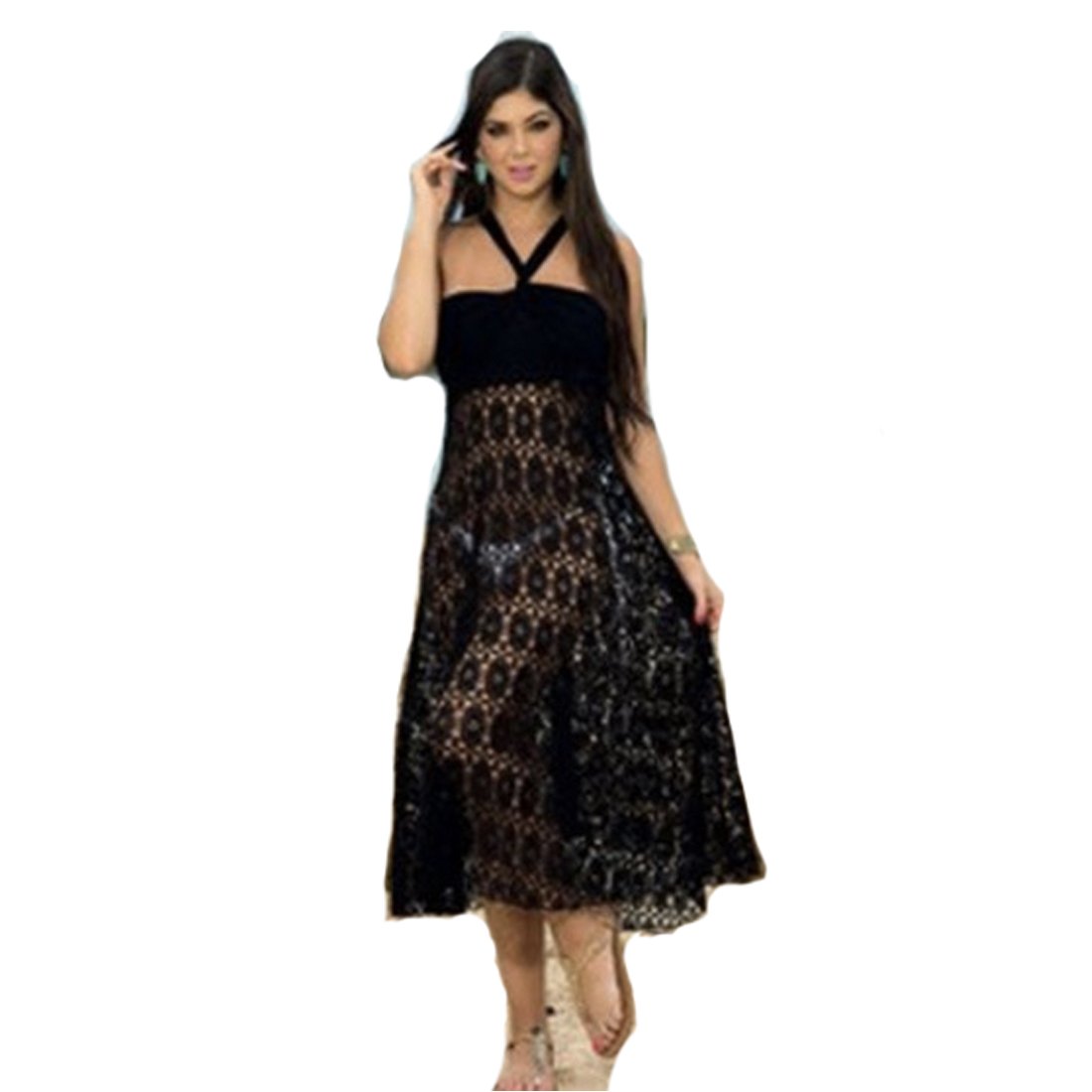 Women's Lace Crochet Fishnet Long Swim Cover Up - Beach Dress Bikini Skirt for Summer Vacation & Pool Party