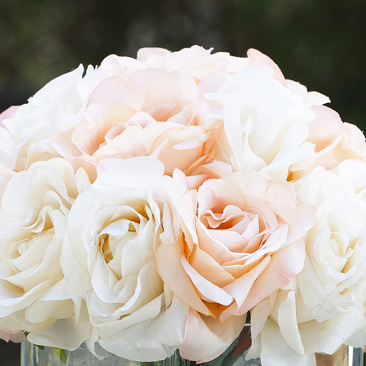 ENOVA FLORAL 18-Piece Artificial Rose Flowers in Vase with Faux Water - Cream Beige Fake Flowers for Wedding Centerpieces, Dining Table Decor, Home & Office Decoration