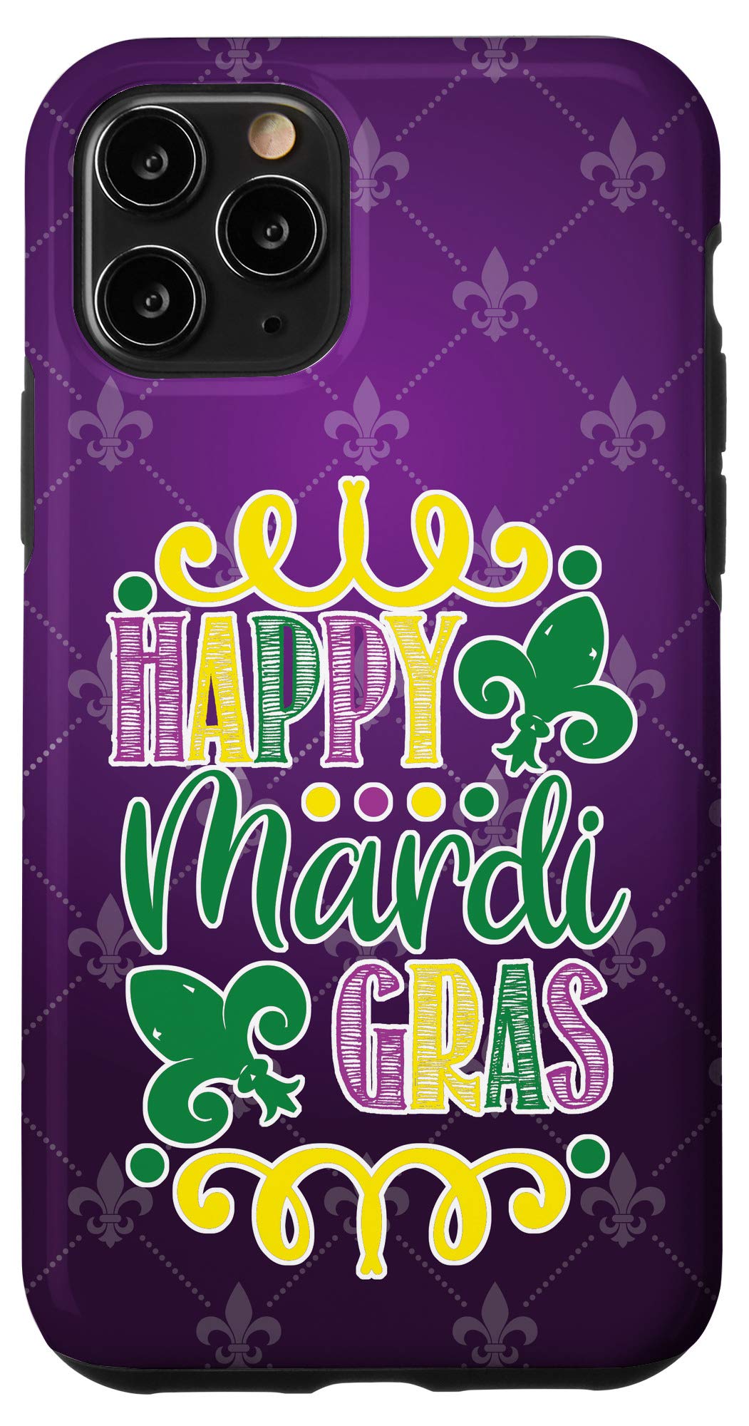 iPhone 11 Pro Case - Mardi Gras Fleur De Lis Design - New Orleans Inspired Protective Phone Cover for Festivals, Parades & Celebrations