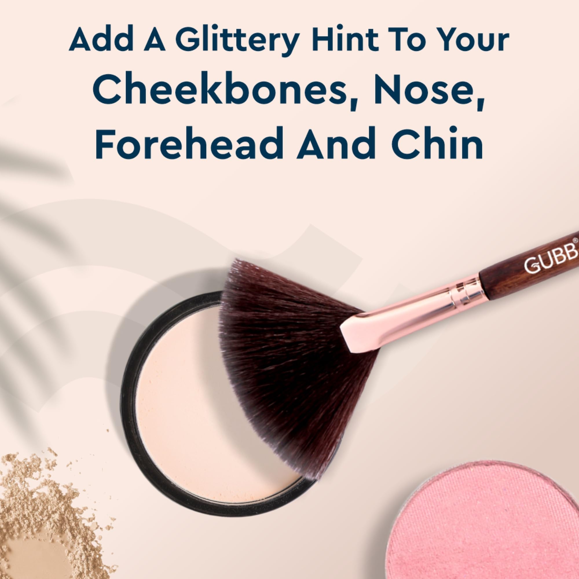 GUBB Synthetic Bristle Fan Brush - Professional Makeup Brush for Highlighting, Contouring & Blending - Soft Luxurious Bristles - Ideal for Makeup Artists & Enthusiasts - Perfect for Wedding, Photo Shoot & Everyday Glam Makeup Application