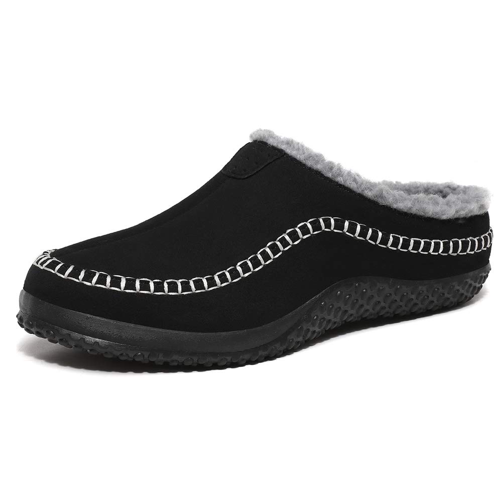 **Men's Cozy Suede Moccasin Slippers with Fuzzy Plush Wool-Like Lining - Warm Slip-On House Shoes with Anti-Skid TPR Sole for Indoor & Outdoor Use - Perfect for Lounging, Travel, and Cold Weather Comfort**
