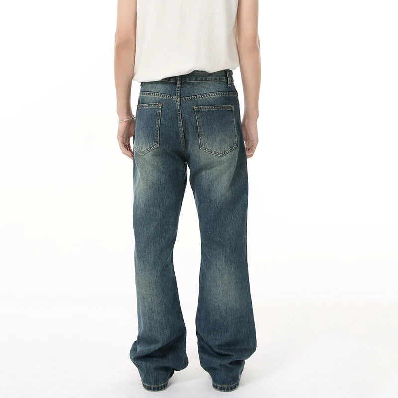Trendy Men's Washed Denim Jeans - High Street Brushed Paint Micro Flare Casual Pants for American Style | Perfect for Everyday Wear, Street Fashion & Casual Outings