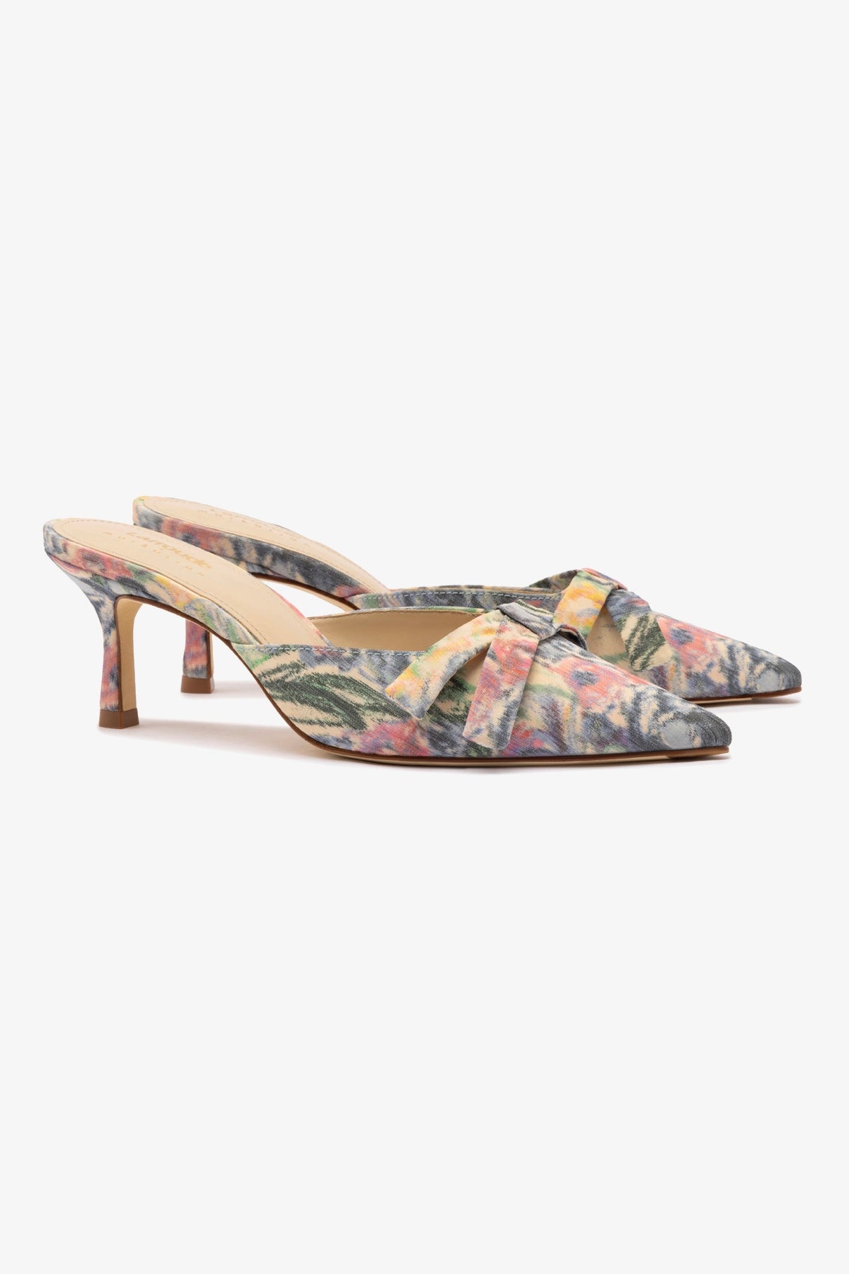 Larroudé x Markarian Women's Mule Shoes in Ash Blue Floral Print - Comfortable Slip-On Demetra Design for Casual Outings & Summer Weddings