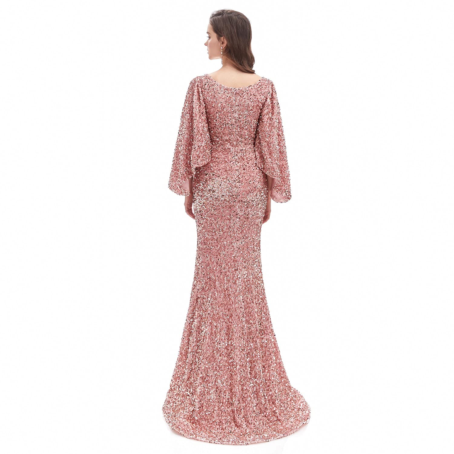 Engerla Sexy Long Sleeve Mermaid Party Dress - Black Sequins Lace Evening Gown for Women, Formal Maxi Dress for Prom, Wedding, Cocktail Party & Special Occasions