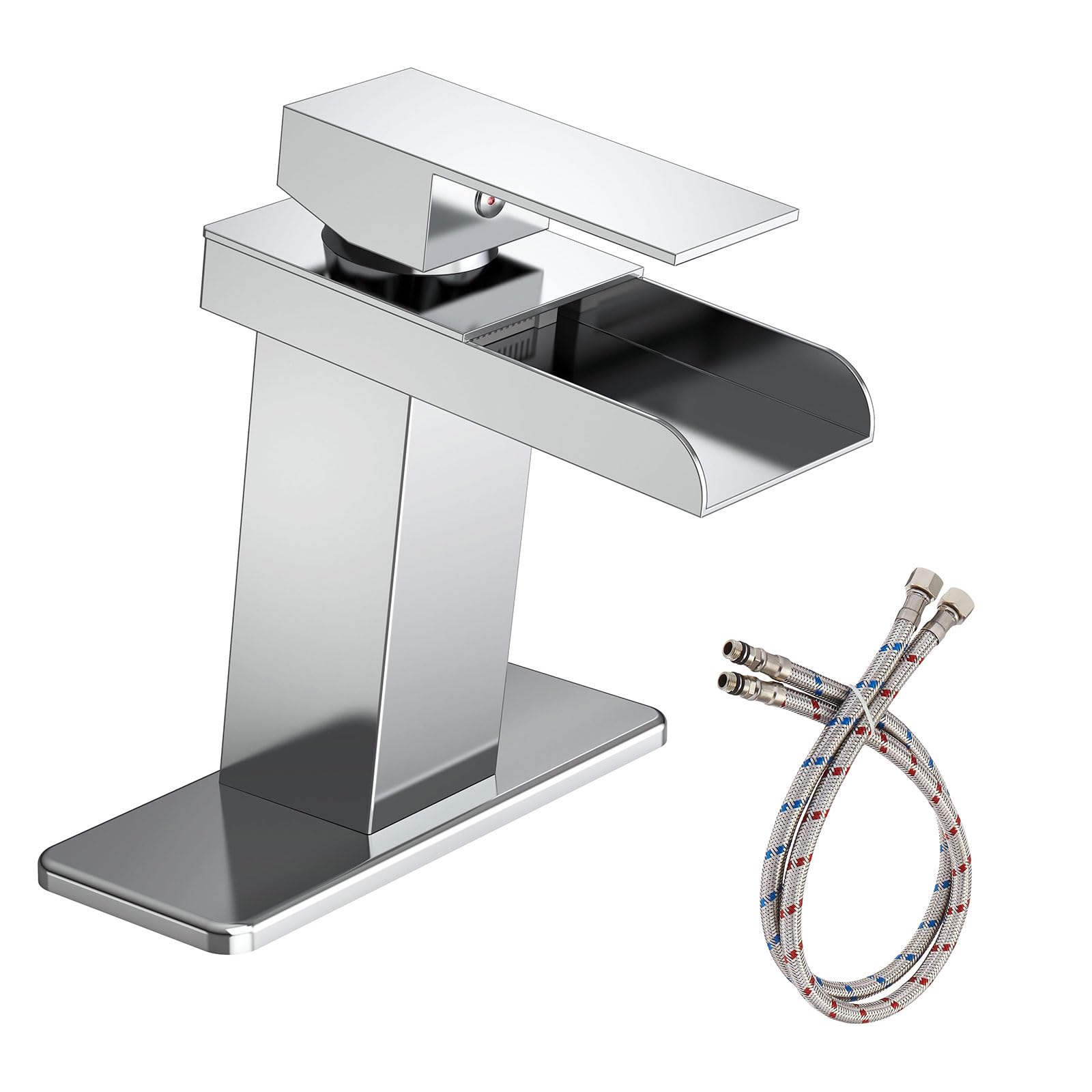 Modern Chrome Waterfall Bathroom Faucet - Single Handle Sink Tap for Home & Commercial Use
