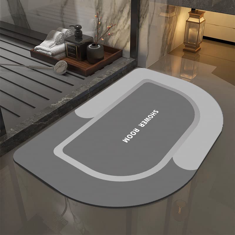 Premium Diatomite Bath Mat - Super Absorbent, Non-Slip, Quick-Drying Floor Mat for Bathroom, Toilet & Shower Door - Soft, Eco-Friendly Semicircle Design (Light Grey) - Perfect for Wet Areas, Bathroom Safety & Modern Home Decor
