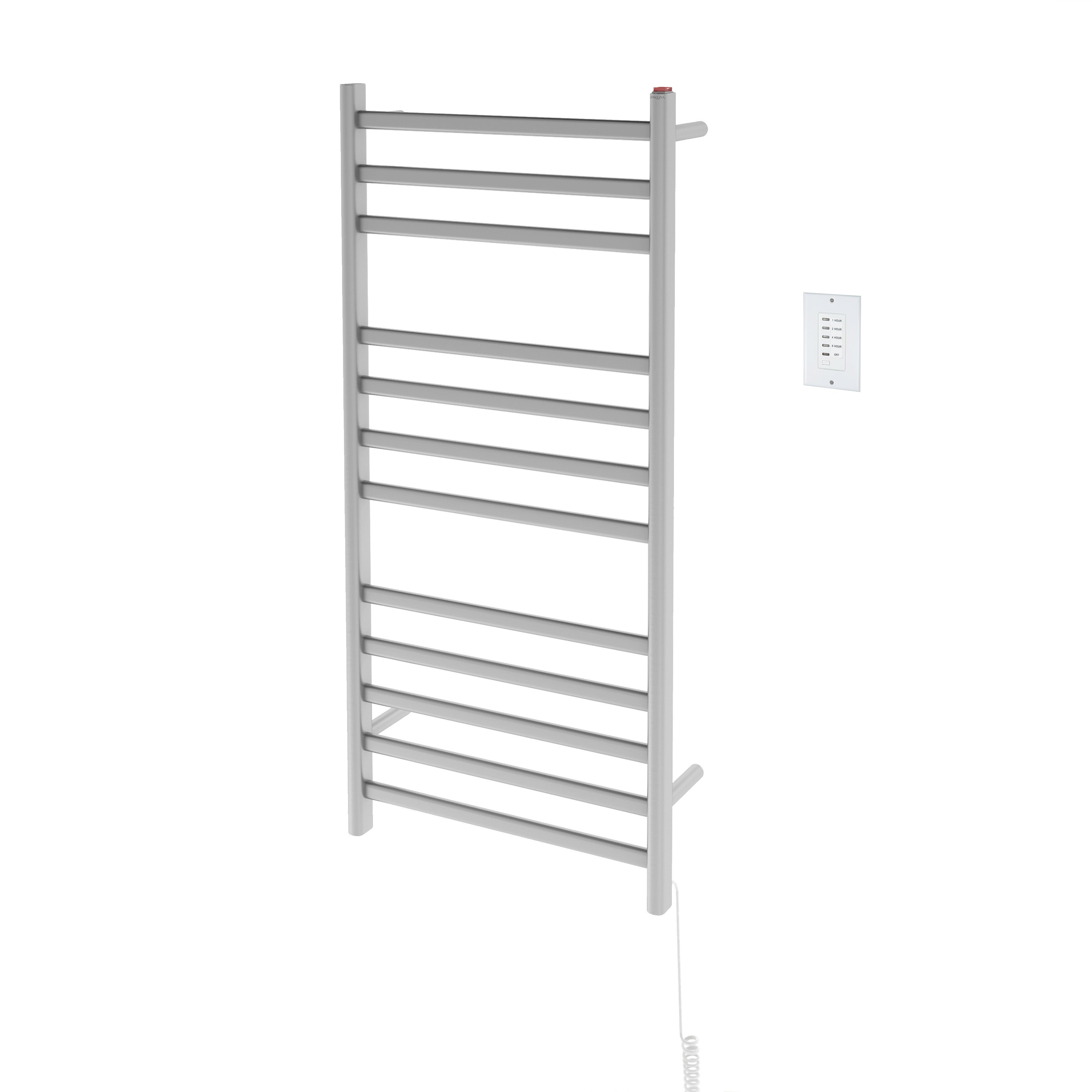 Prima Dual XL 12 Bar Hardwired & Plug-in Electric Towel Warmer - Brushed Stainless Steel with Wall Timer - Perfect for Bathrooms, Spas & Luxury Hotels