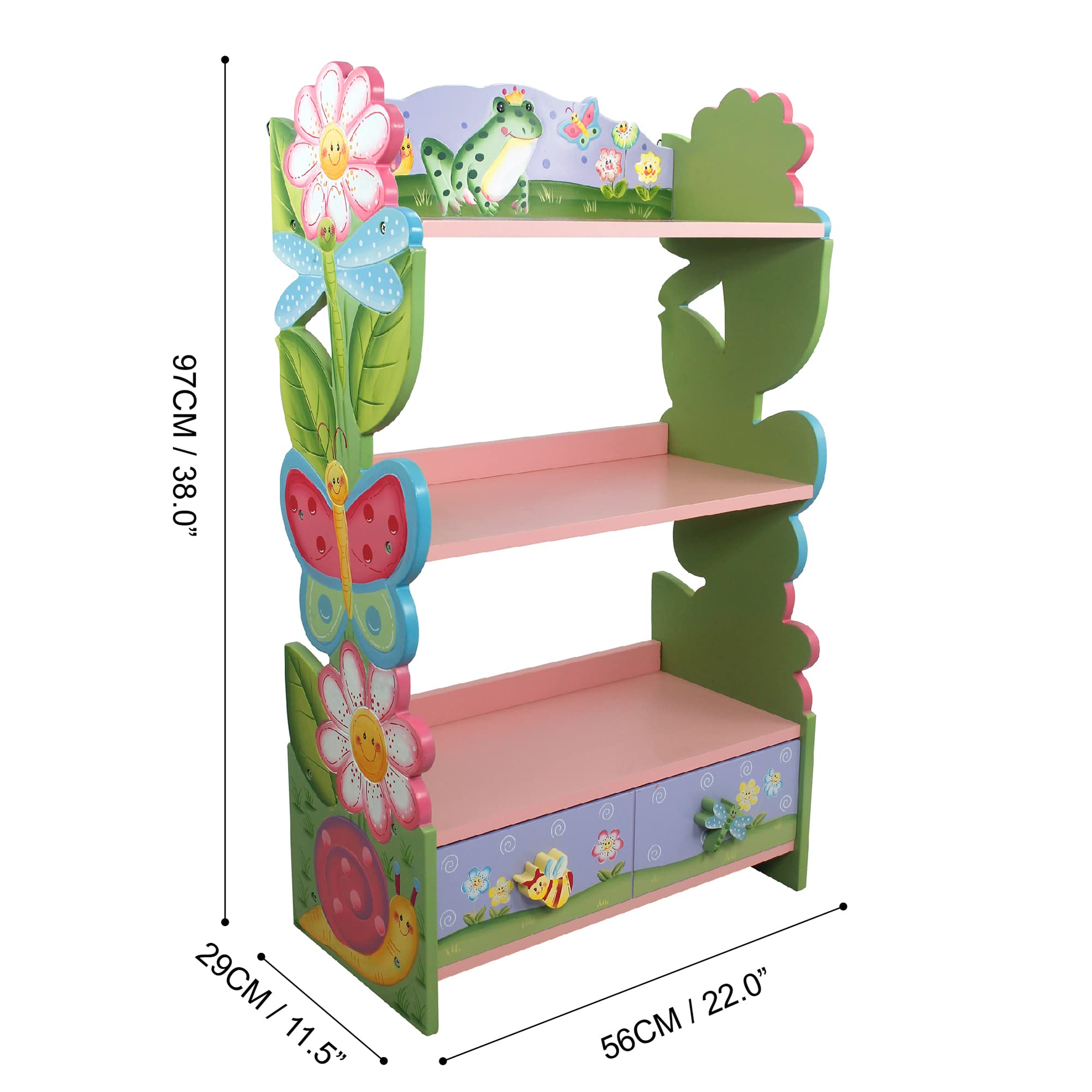 Fantasy Fields Magic Garden Wooden Kids Bookshelf with Storage Drawers - Colorful Multi-Tiered Bookshelf for Children's Bedroom, Playroom & Nursery Organization
