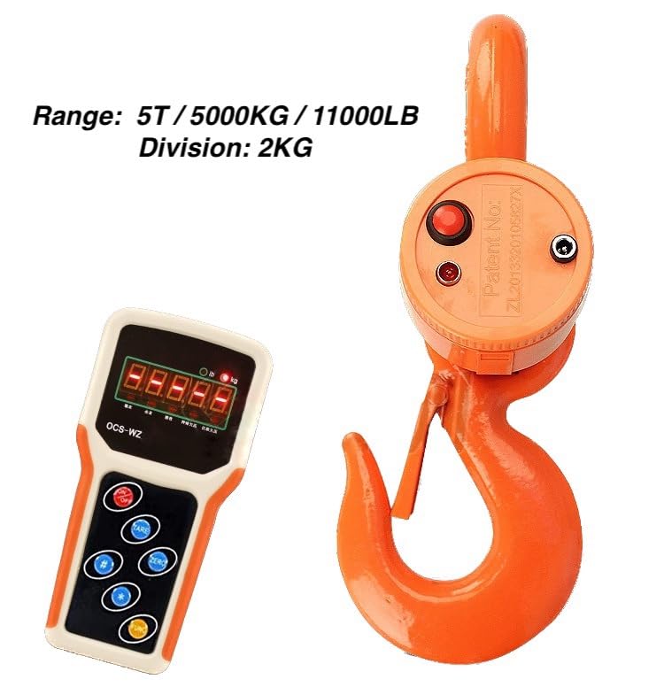 **5000kg (11000lb) Wireless Digital Crane Scale with Remote - Heavy Duty 5T Industrial Hanging Scale, Rechargeable Battery, 2kg Division, Includes Shackle & Hook, Handheld Meter - Perfect for Construction, Warehousing & Shipping**