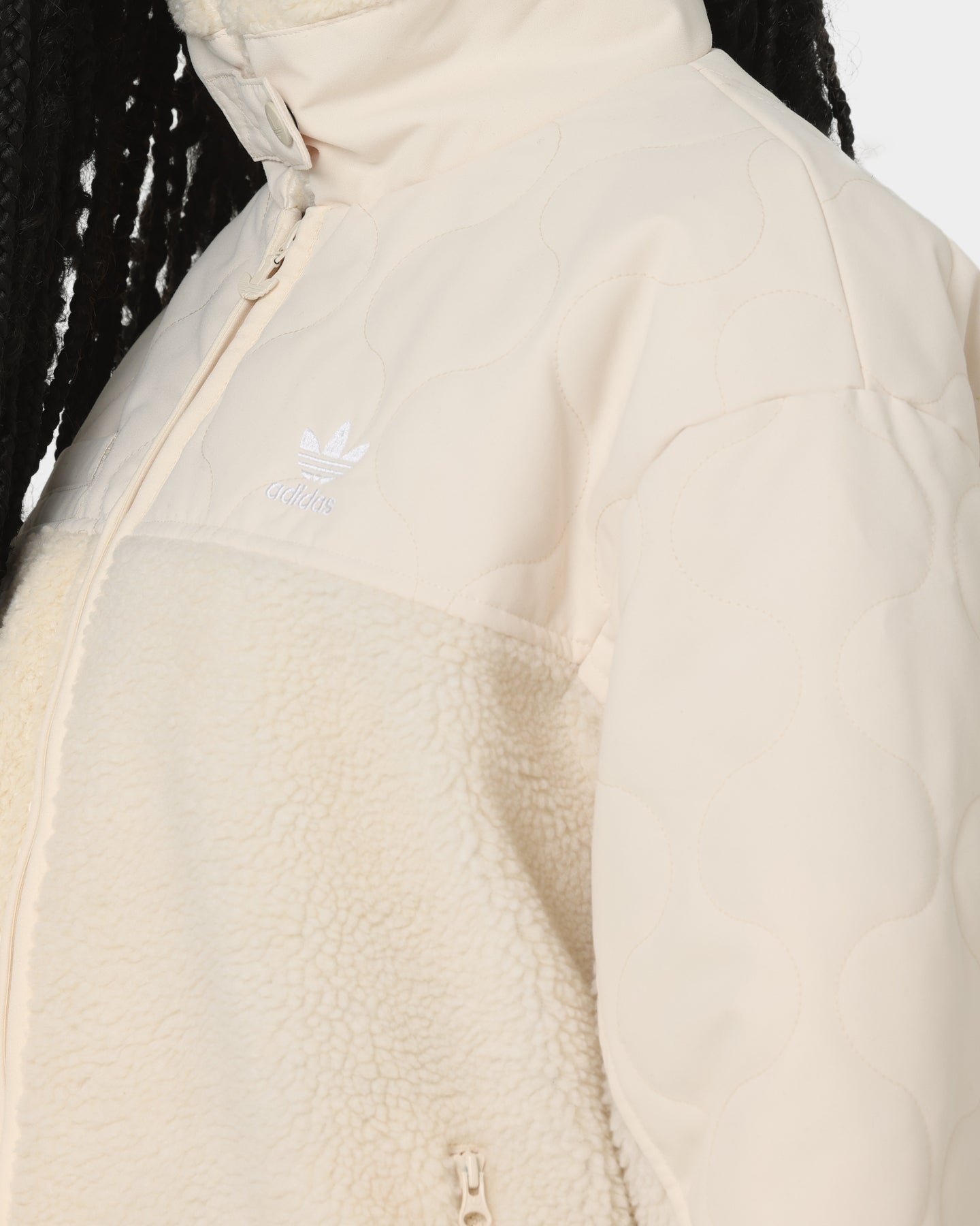 Adidas Women's Sherpa Jacket - Cozy Fleece-Lined Winter Coat for Outdoor Activities, Hiking & Casual Wear - Wonder White