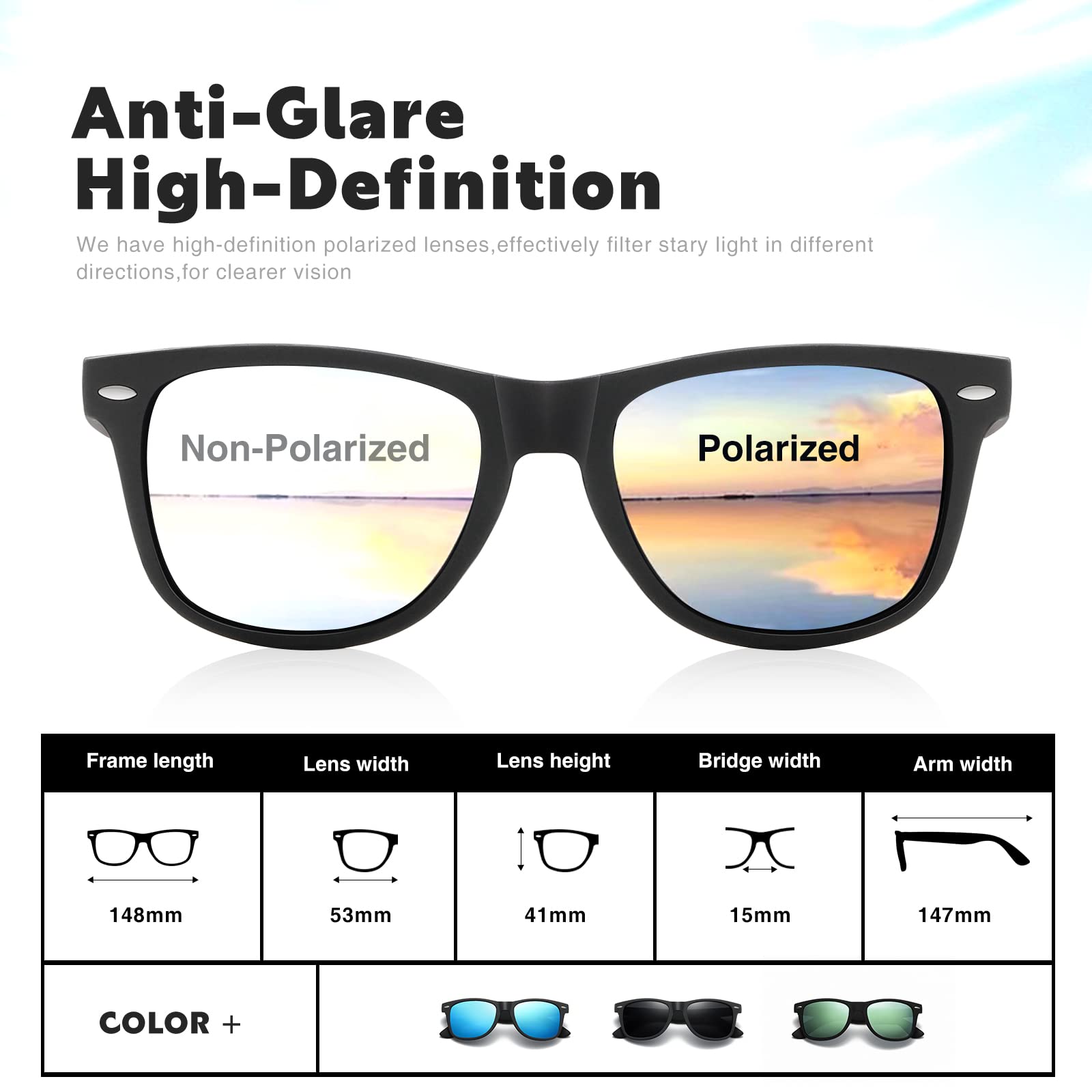 DEMIKOS Polarized Sunglasses for Men & Women - Retro Mirror Lens UV400 Protection - Trendy Driving & Fishing Sunglasses for Outdoor Activities