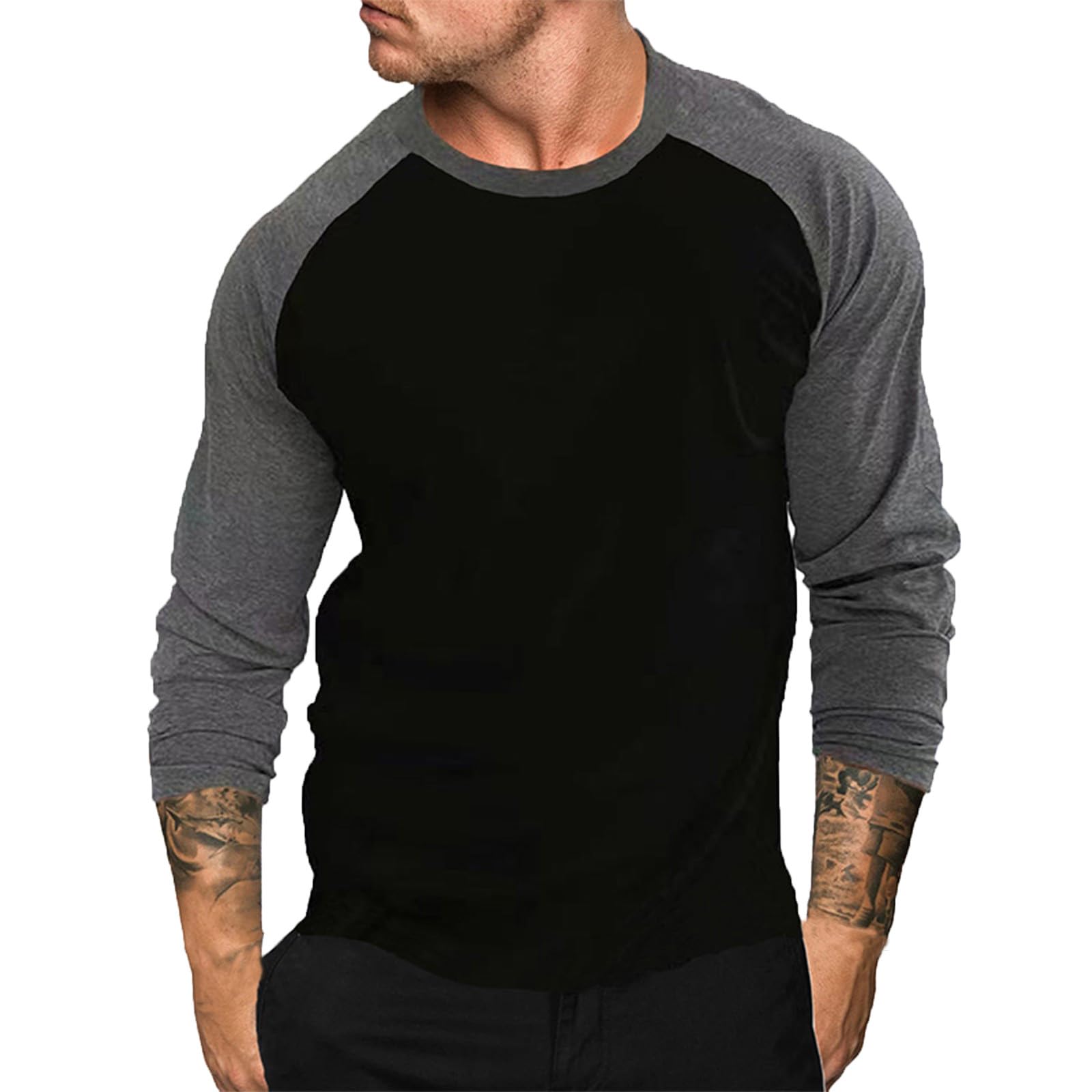 VALSEEL Men's Raglan Sleeve Baseball T-Shirt - Casual Long Sleeve Active Sports Tee for Workout & Gym - Breathable Regular Fit Shirt for Baseball, Running, and Everyday Wear
