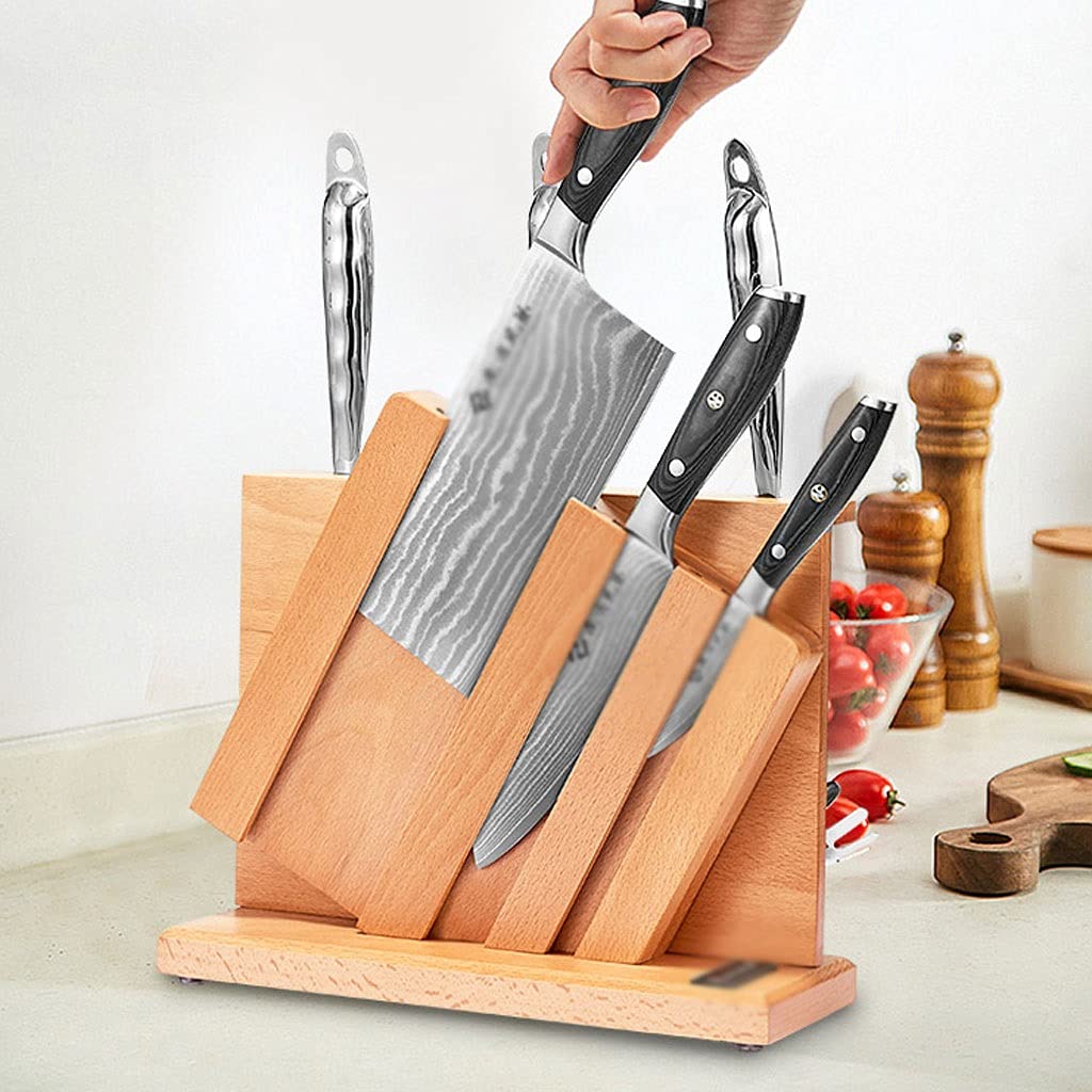 Premium Universal Magnetic Knife Holder - Red Beech Wood Vertical Knife Block for Kitchen, Space-Saving Knife Storage & Utensil Organizer (Style B) | Perfect for Home Chefs & Professional Kitchens