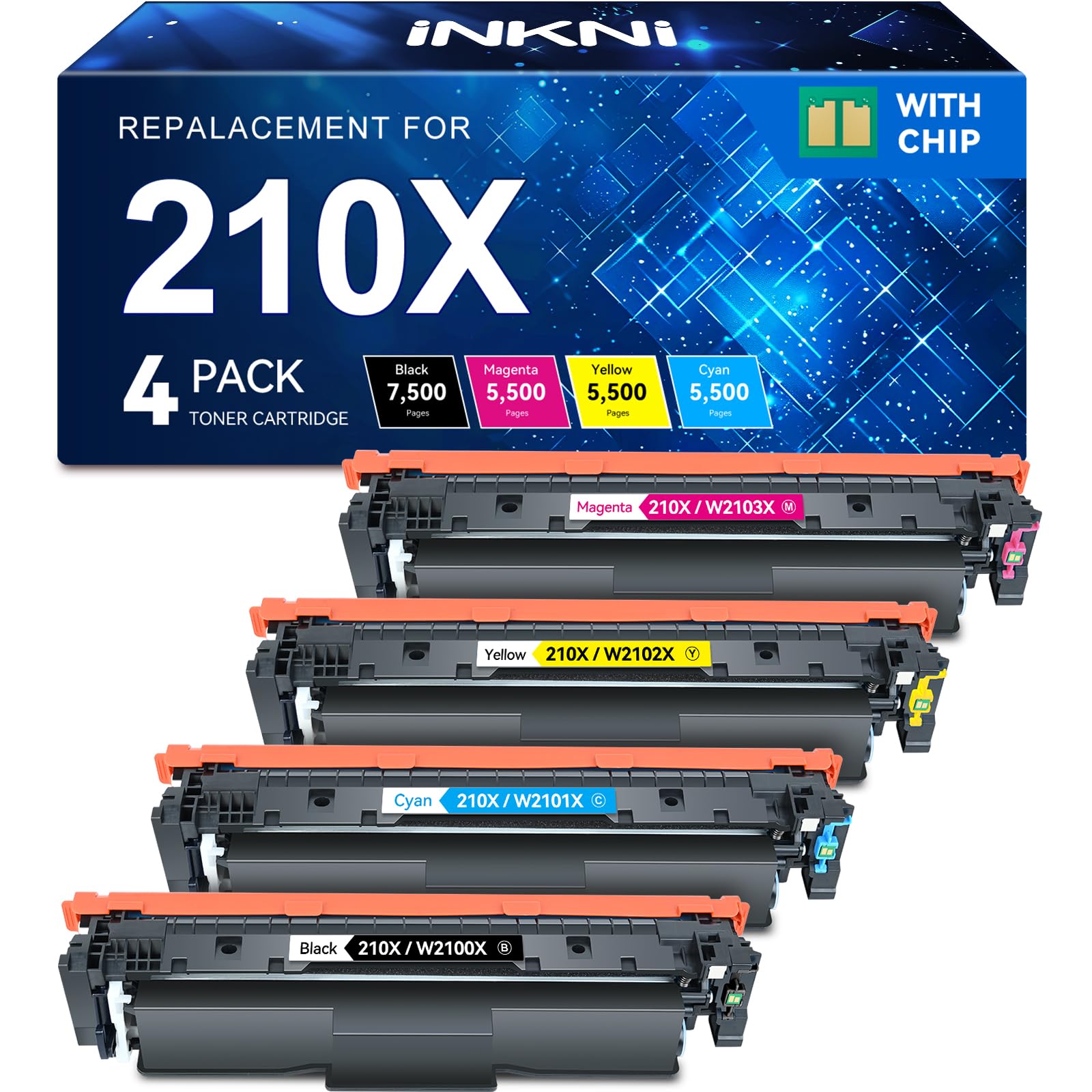 InkNI Compatible Toner Cartridges 4-Pack for HP 210X/210A/210 - High Yield Replacement for HP Color Pro MFP 4301fdw/4301fdn/4201dw/4201dn Printers (W2100X/W2100A) - Perfect for Office Printing & High Volume Documents