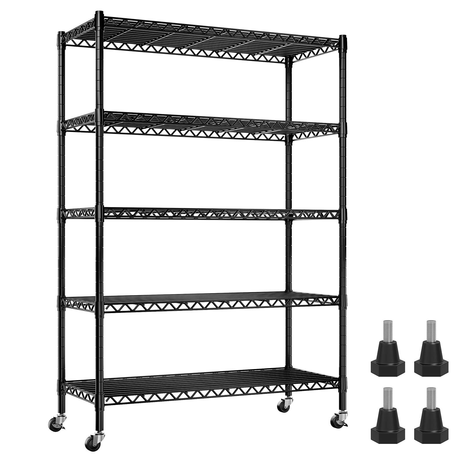 REIBII 5-Tier Adjustable Metal Wire Shelving Unit with Wheels & Feet - 15.7