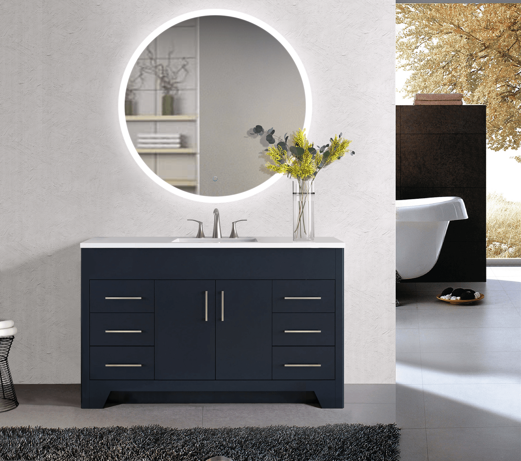Krugg SOL 42 Inch LED Bathroom Mirror with Dimmable Lights - Perfect for Vanity, Makeup, and Modern Home Decor