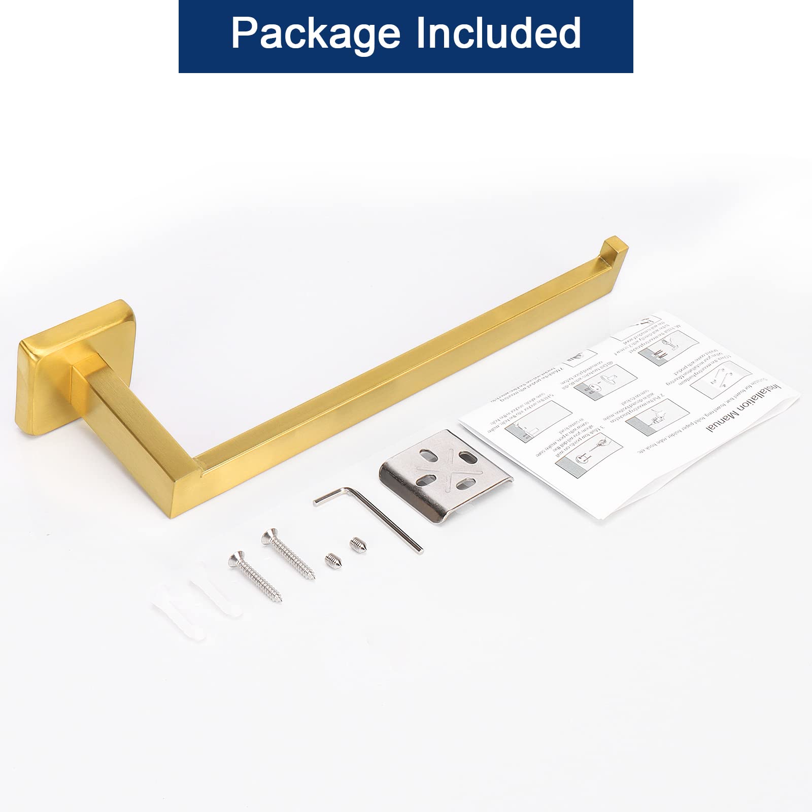 Premium SUS304 Stainless Steel Square Hand Towel Holder - Rustproof Wall Mounted Towel Ring for Bathroom & Kitchen - Contemporary Brushed Gold Bath Accessory - Perfect for Modern Home Decor & Spa-Like Experience