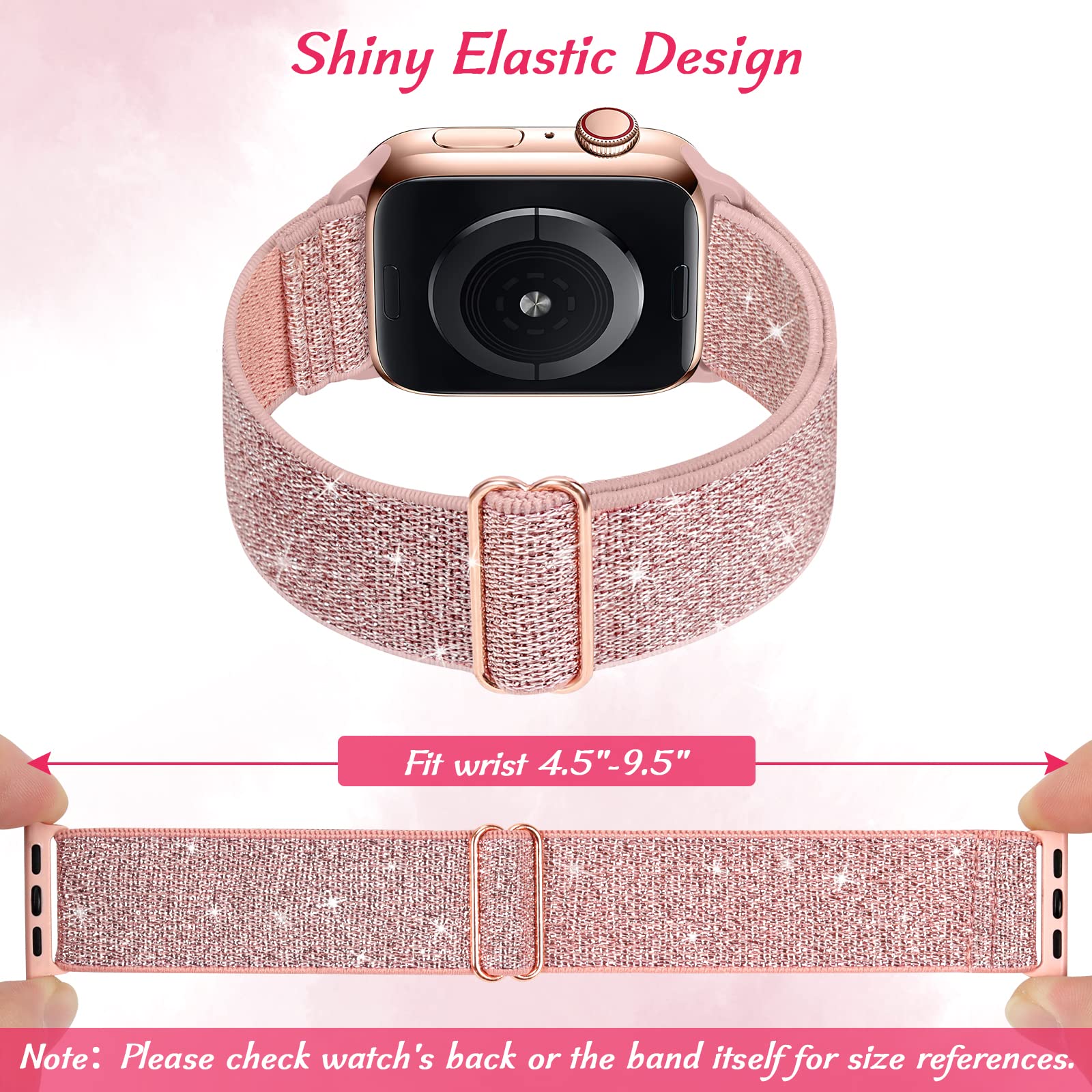 3 Pack Shiny Nylon Stretchy Apple Watch Bands for Women - Compatible with iWatch Series 9/8/7/6/5/4/3/2/1, SE & Ultra (42mm 44mm 45mm 49mm) - Fashionable & Comfortable Wristbands for Workout, Running & Daily Wear