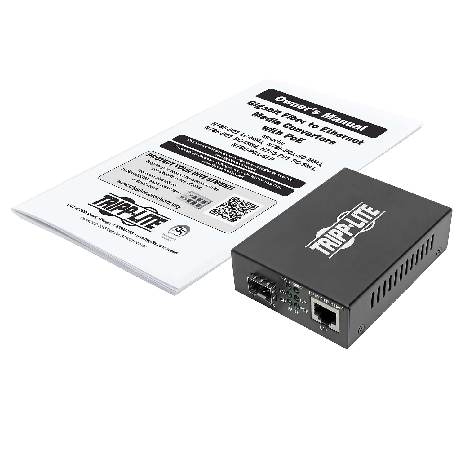 Tripp Lite Customizable SFP Fiber Media Converter | Gigabit Ethernet to Fiber Converter | PoE+ Support | 10/100/1000 Mbps (N785-P01-SFP) | Ideal for Data Centers, Office Networks & Industrial Applications